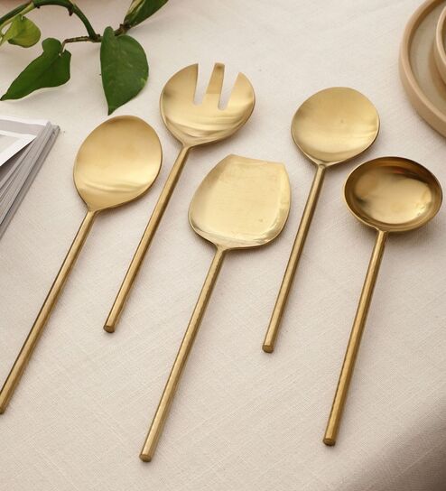 Imperial Matt Gold Stainless Steel Serving Spoons Set of Five