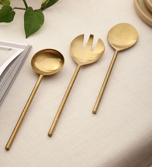 Imperial Matt Gold Stainless Steel Serving Spoons Set of Three