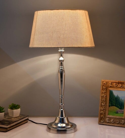 Imperial nickel brushed lamp with khadi shade