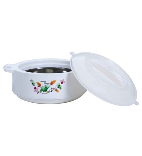 Varmora Imperial Inner Steel Casserole |Hot Pot for Kitchen| Chapati Box  Microwave-Safe - 1000ml- White