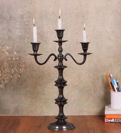 Imperium Crested 3-Arm Black  Candle Holder