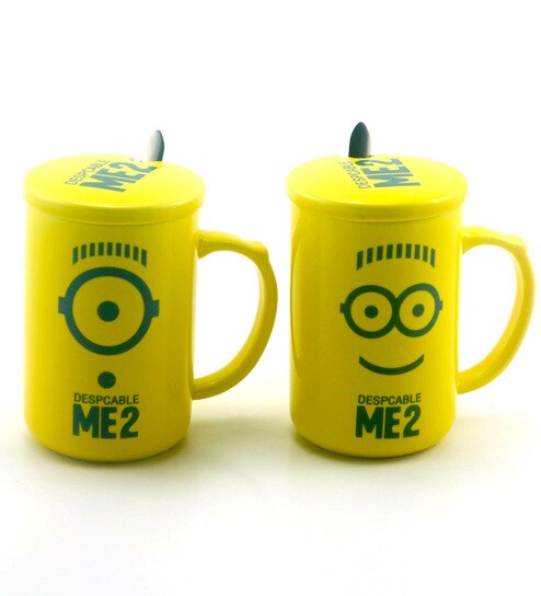 Importwala Me 2 Ceramic 400 Ml Coffee Mug With Lid Spoon Set Of 2