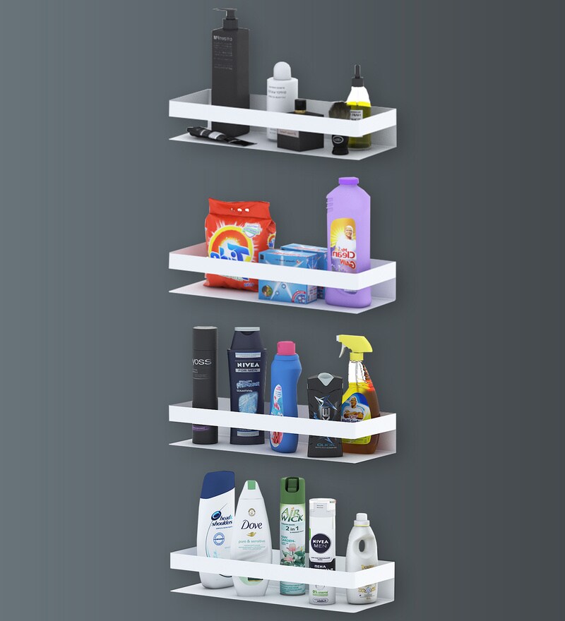 Buy Imperial Wood & Metal Bathroom Shelf In White Set of 4 By Klaxon