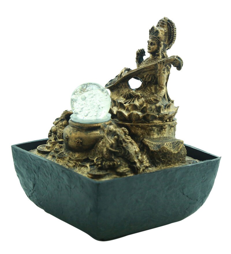 Buy Antique Gold Polyresin Goddess Saraswati Led Water Fountain by