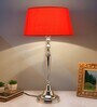 Imperial nickel brushed lamp with red shade