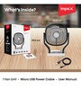 IMPEX Rechargeable Fan (BREEZE D1) with LED Light Dual Speed Mode 7 mm 3 Blade Table Fan (Black)