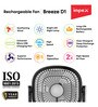 IMPEX Rechargeable Fan (BREEZE D1) with LED Light Dual Speed Mode 7 mm 3 Blade Table Fan (Black)