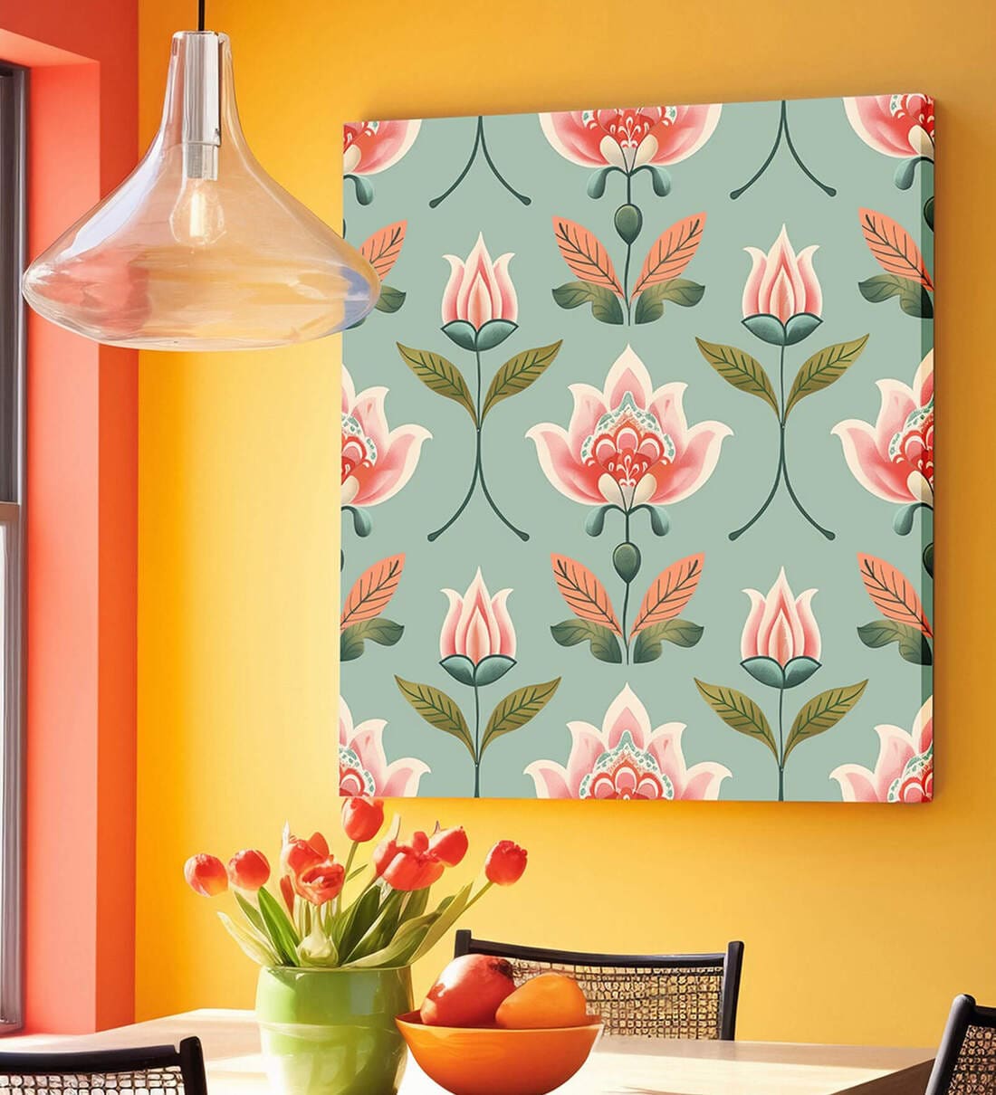 Indian Lotus Floral Pattern Canvas Art Prints for Home Decor, Wall  Decoration