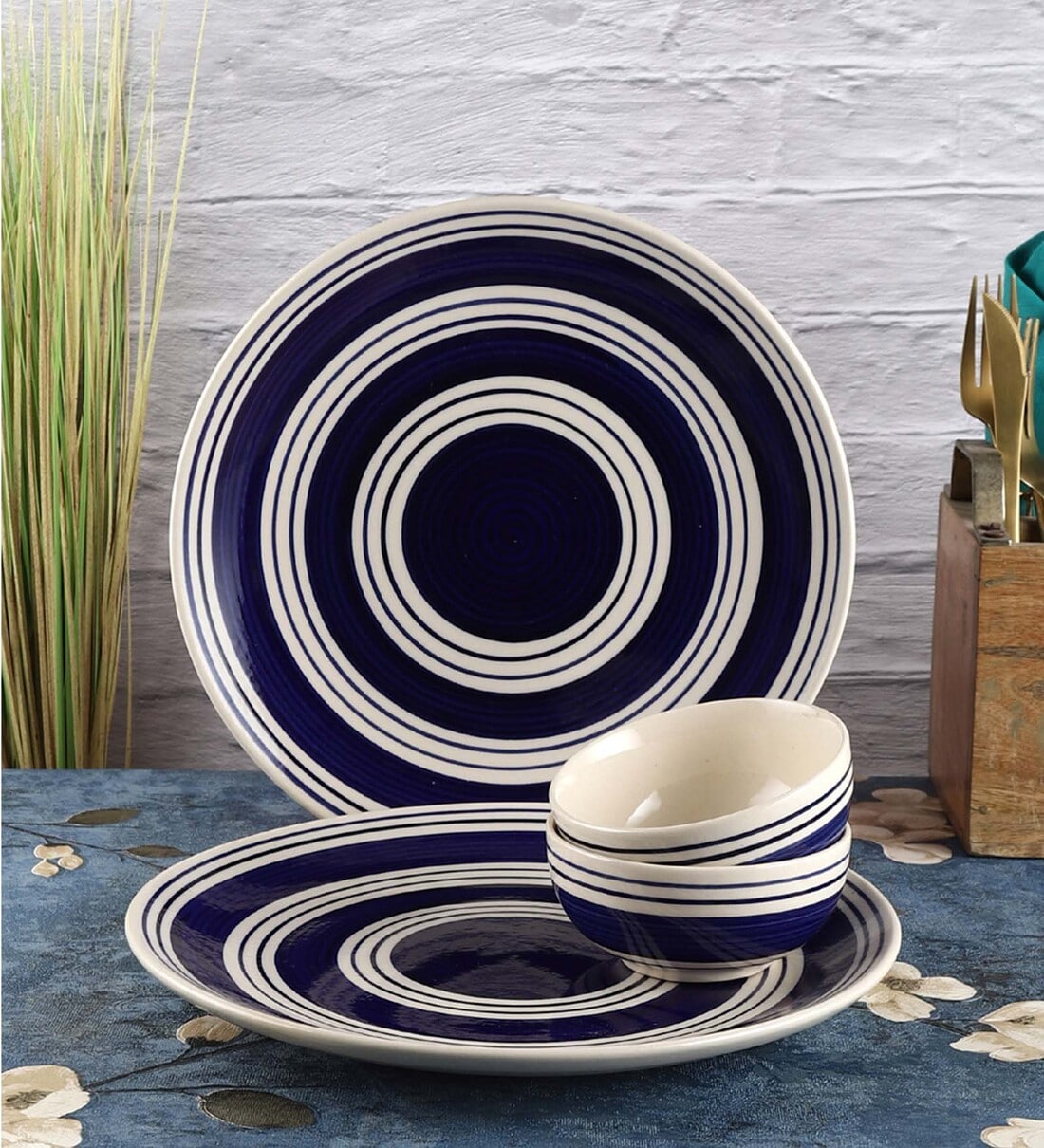 Buy Indigo 4 Pcs Blue & White Ceramic Dinnerware Set at 41 OFF by