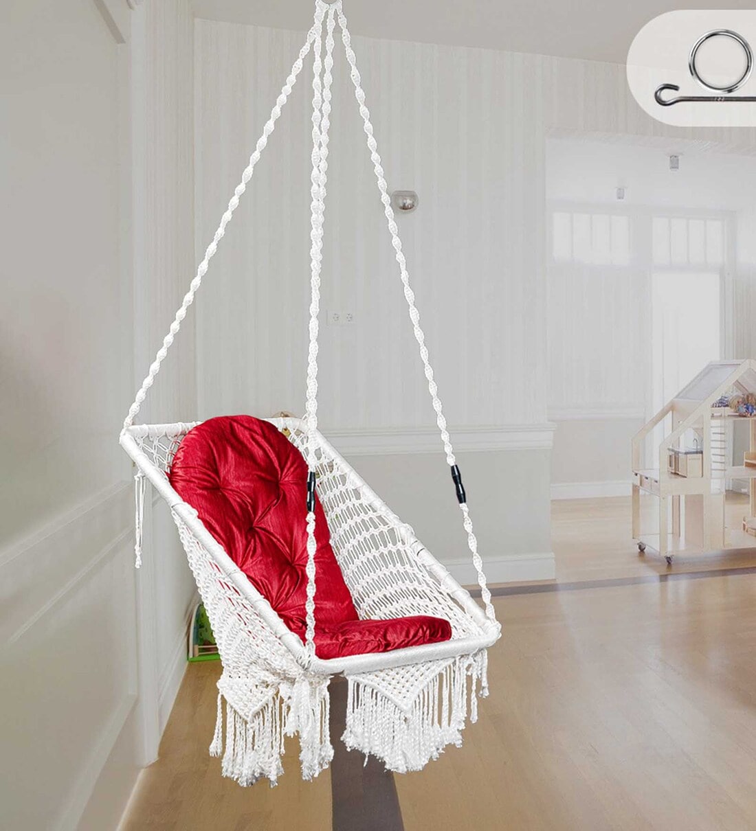 Square shape Indoor Fabric Swing in White Colour