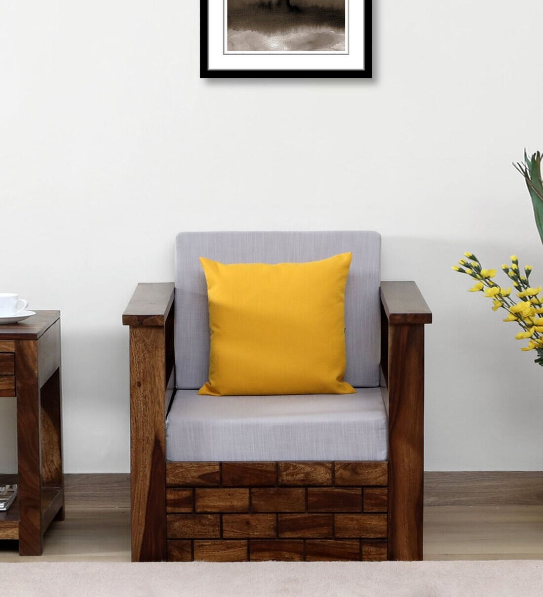 Buy Indus Sheesham Wood 1 Seater Sofa In Provincial Teak Finish By