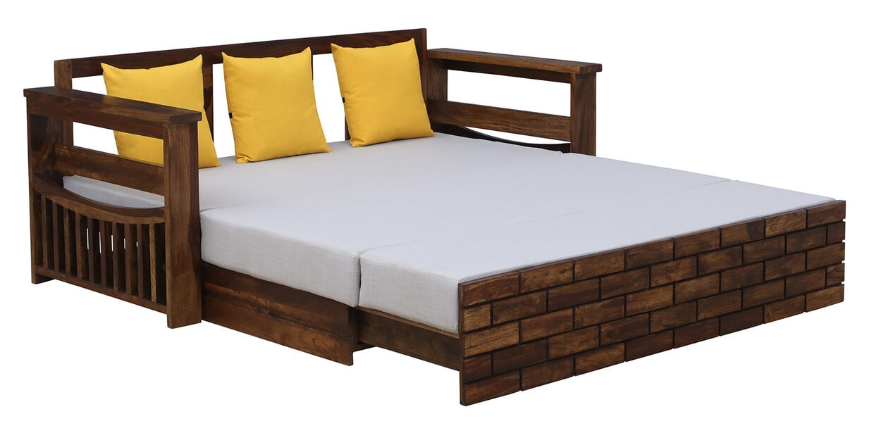 Buy Indus Sheesham Wood Pull Out 3 Seater Sofa Cum Bed In Provincial