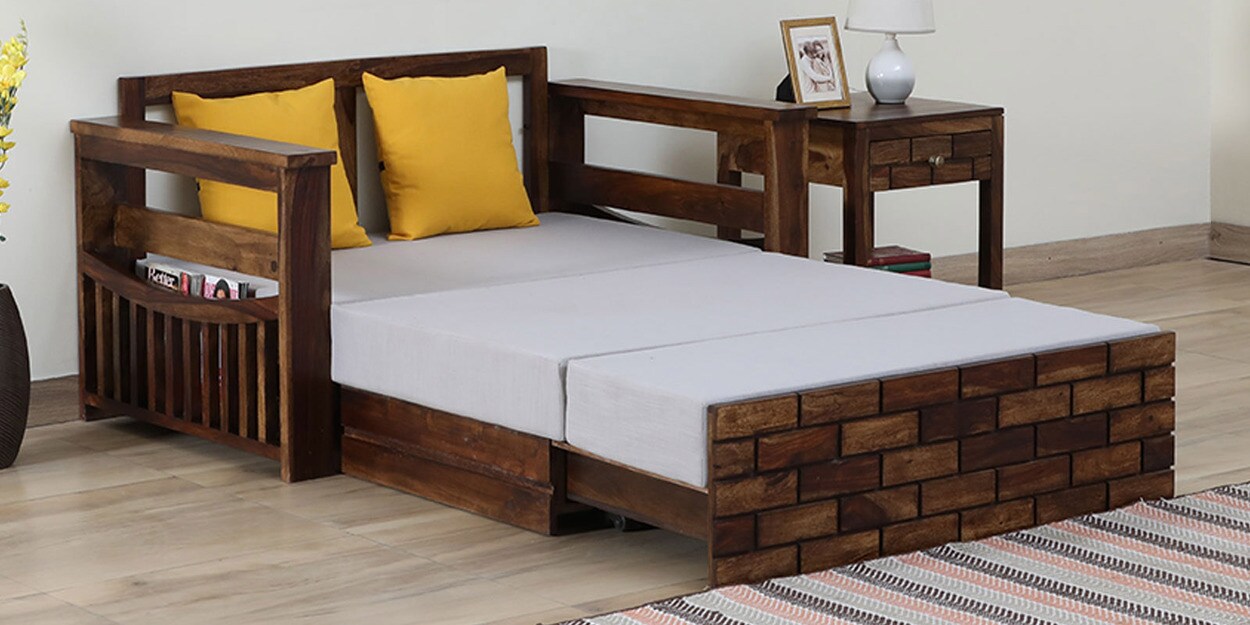 Buy Indus Sheesham Wood Pull Out 2 Seater Sofa Cum Bed In Provincial
