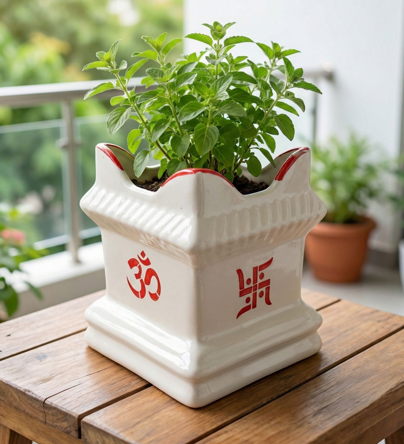Ivory Ceramic Tulsi Planter