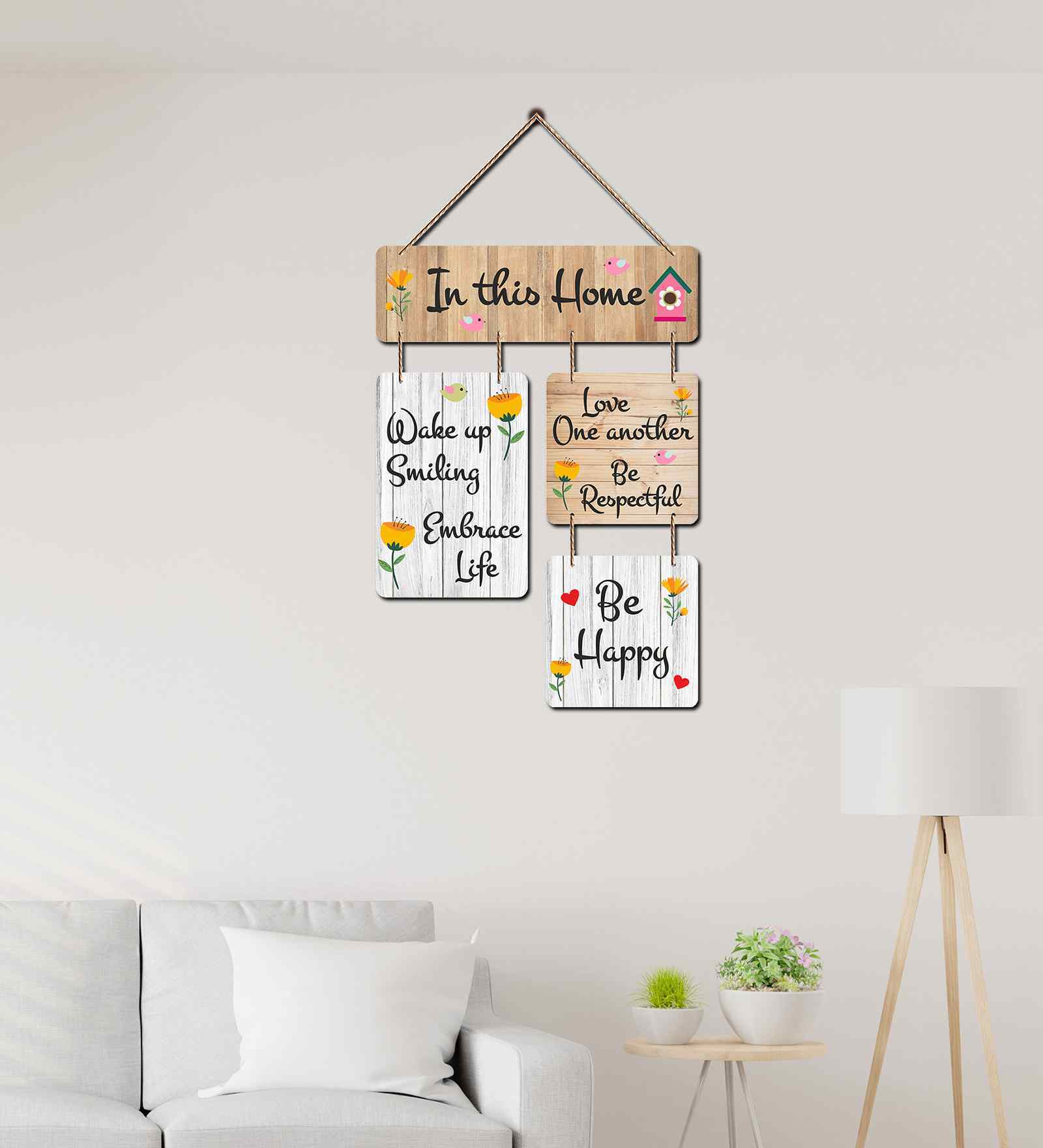 In This Home Wake Smiling Embrace Life Wooden Wall Hanging