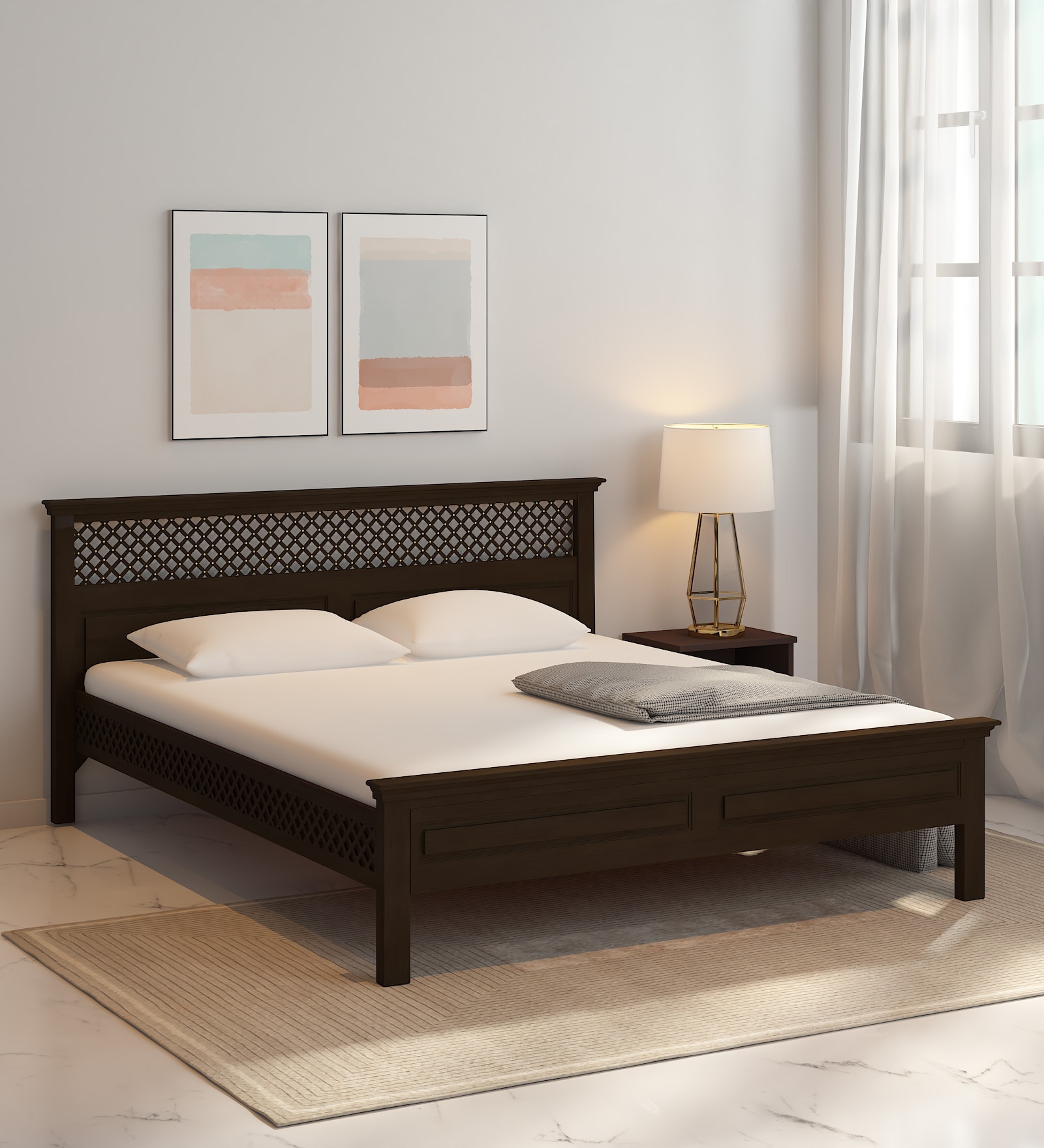 Buy Inaaya Sheesham Wood King Size Bed In Scratch Resistant Dark ...