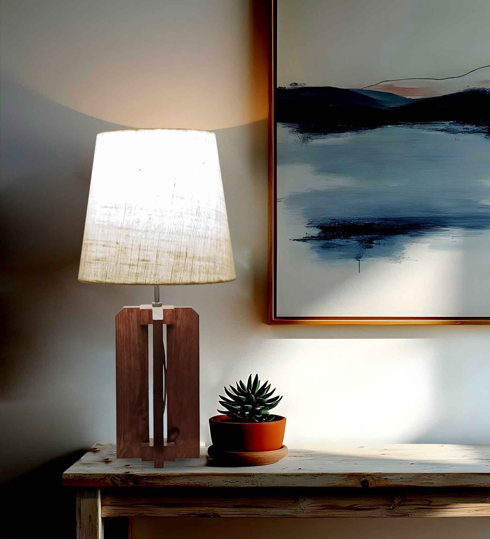 Inca Wooden Table Lamp with Jute Shade & Brown Base