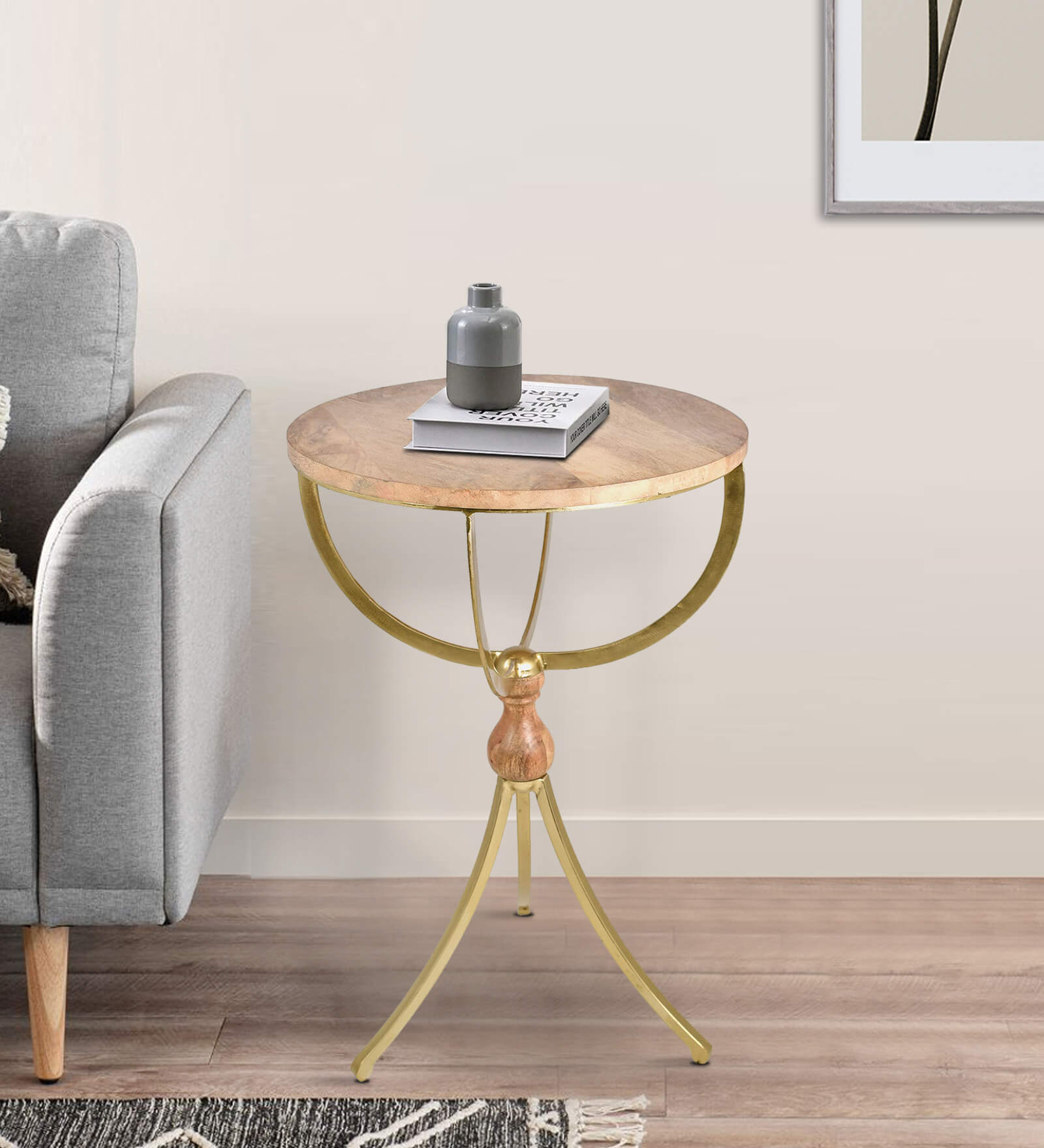 Indi Solid Wood End Table in Multicolour Colour