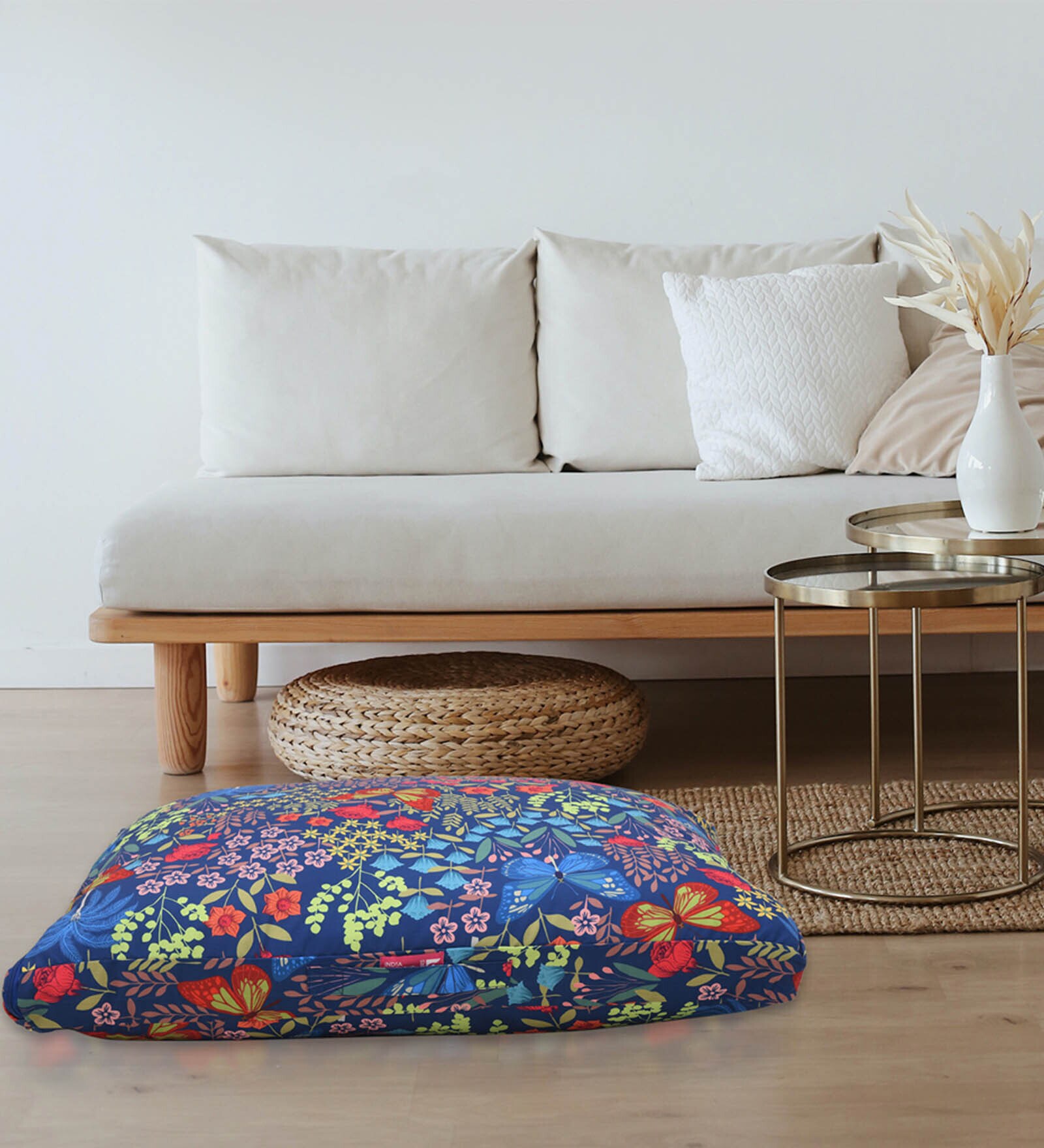 Mimosa Floral- Medium Blue Fabric Pet Bed