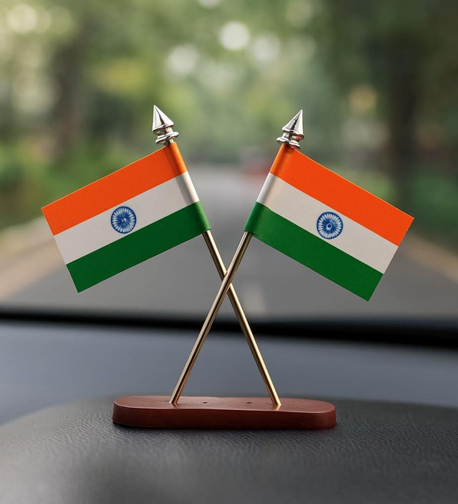 Double Sided Cross Design Silver Indian Flag Table Top