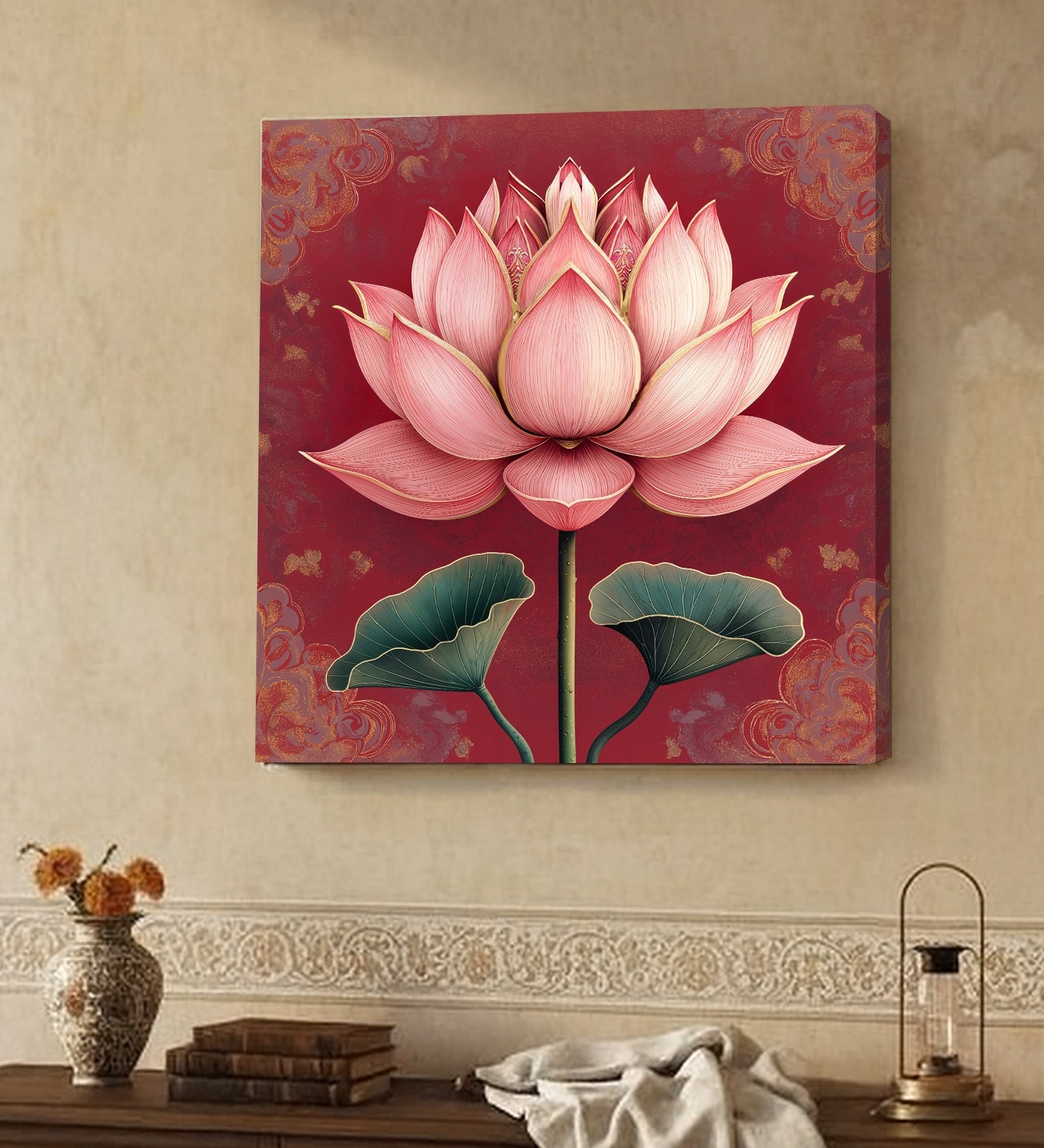 (1Pc) Multicolor Canvas Beautiful Lotus Wall Art