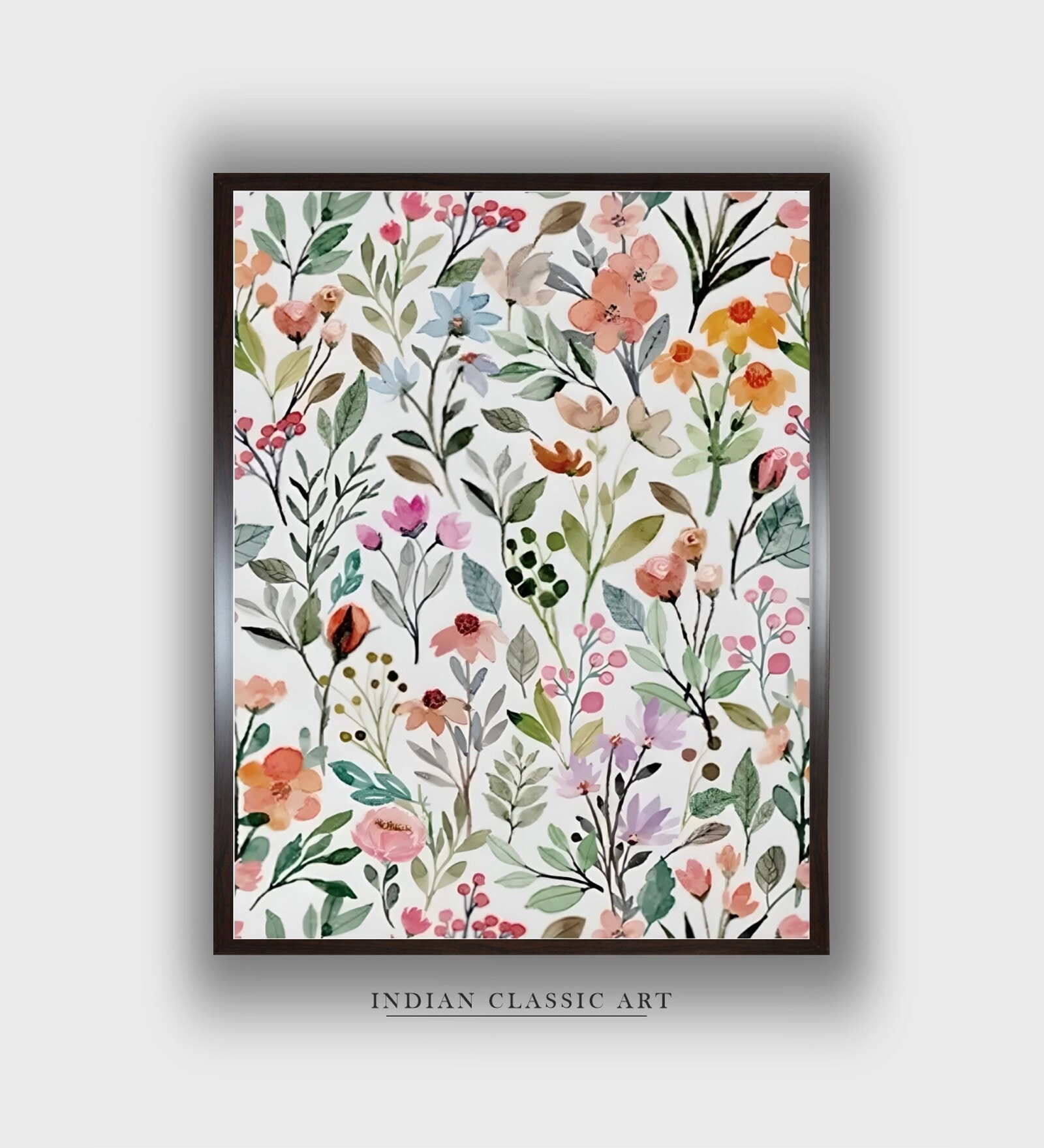 Indian Floral Vintage Printed Canvas Framed Wall Painting