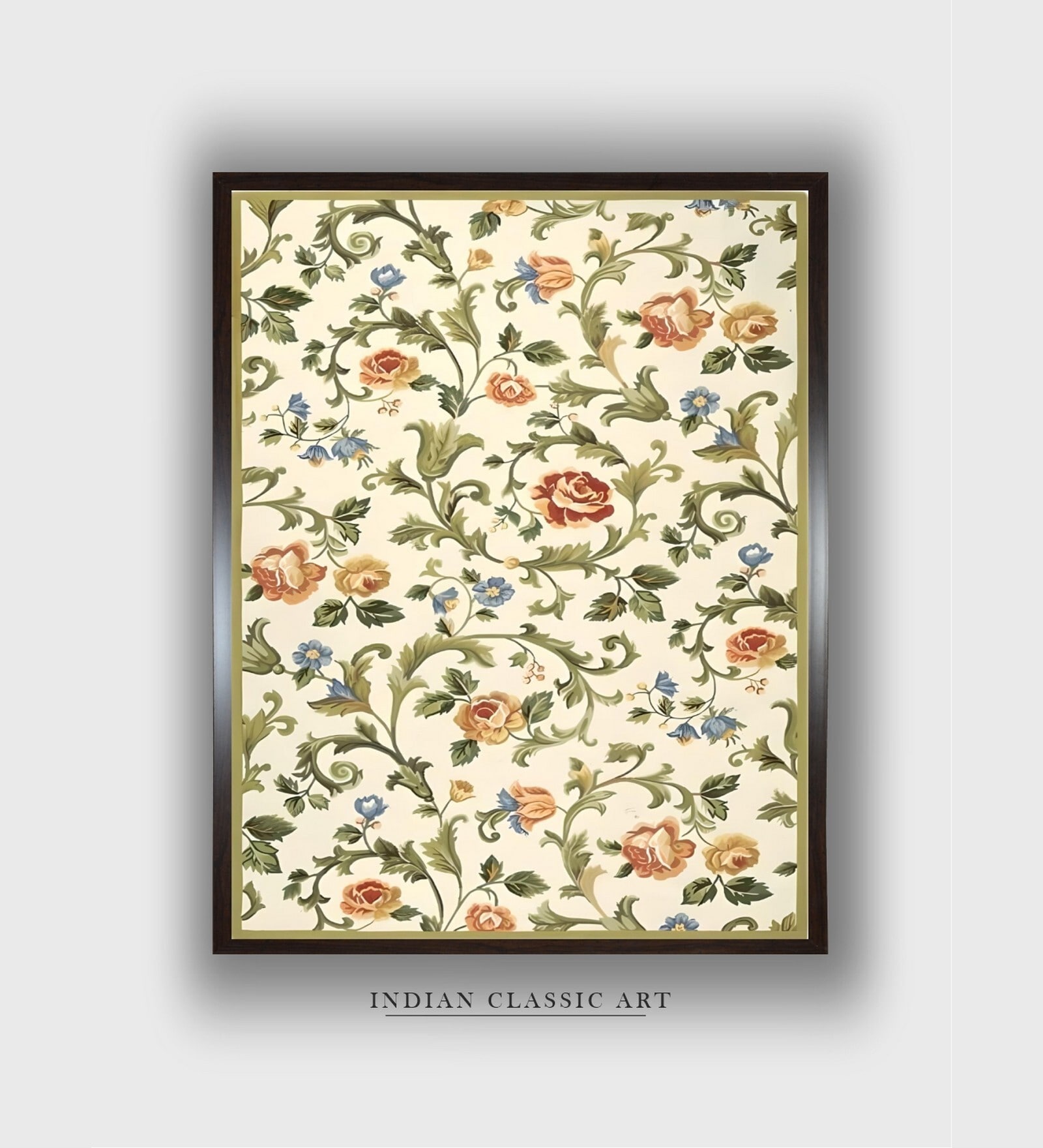 Indian Floral Vintage Printed Canvas Framed Wall Painting