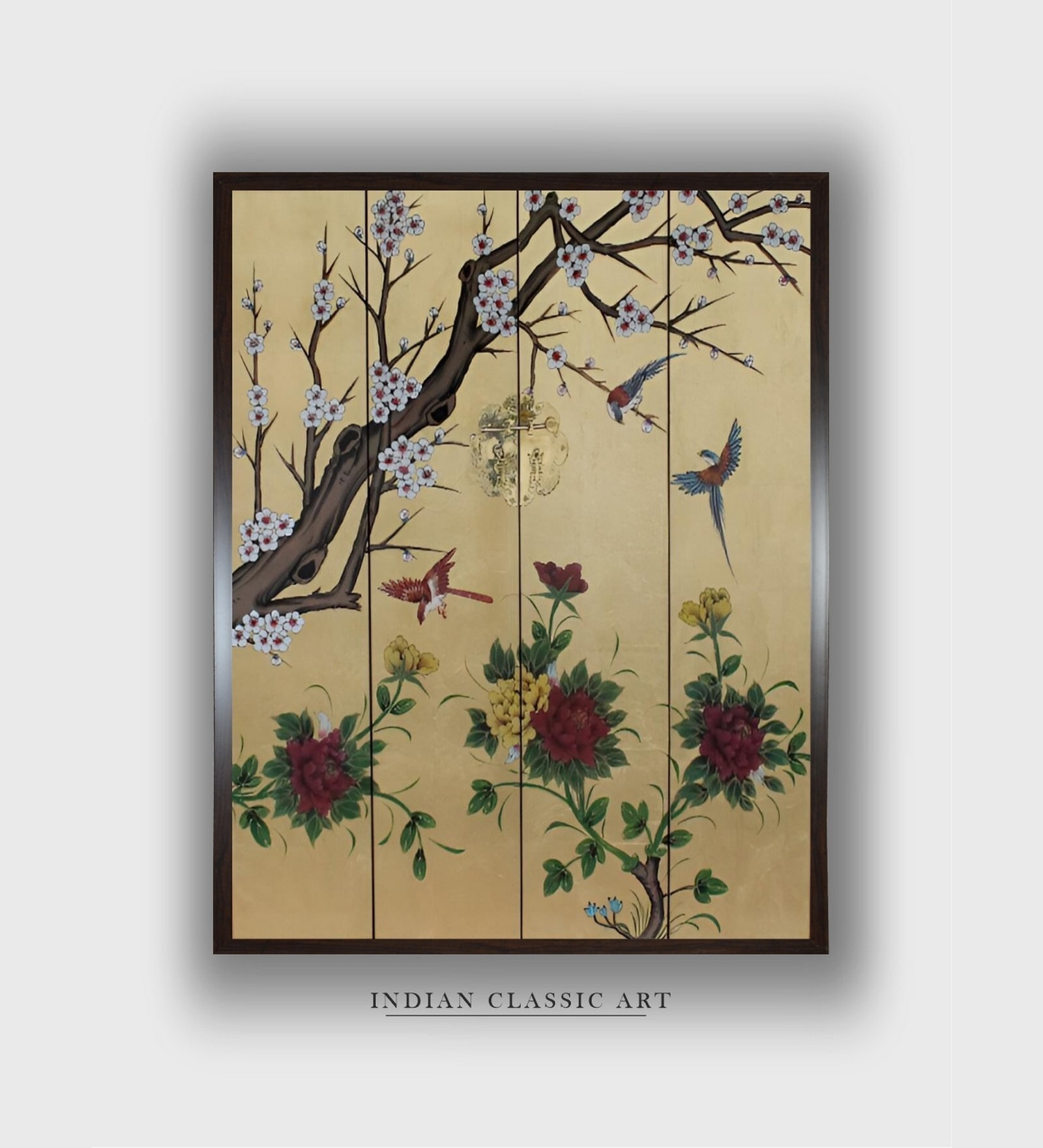 Red Floral And Botanical Canvas Framed Wall Painting