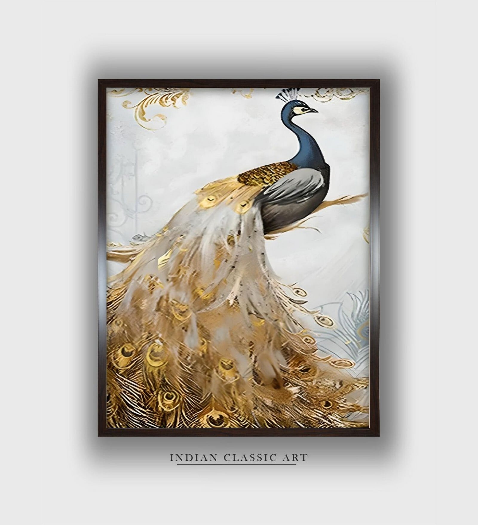 Cream Peacock Canvas Framed Wall Painting