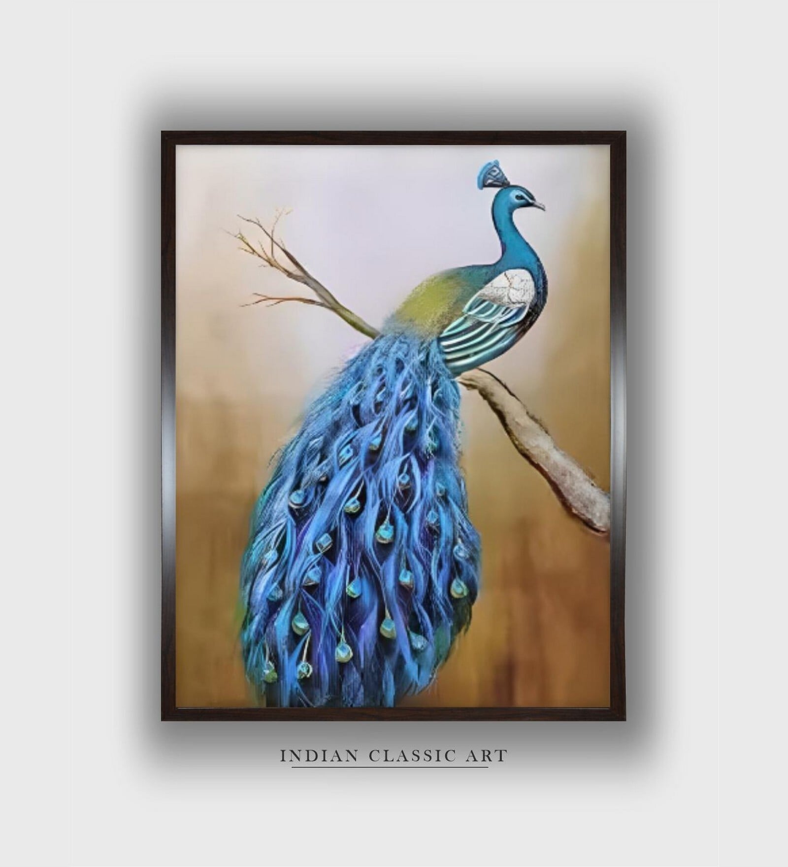 Cream Peacock Canvas Framed Wall Painting