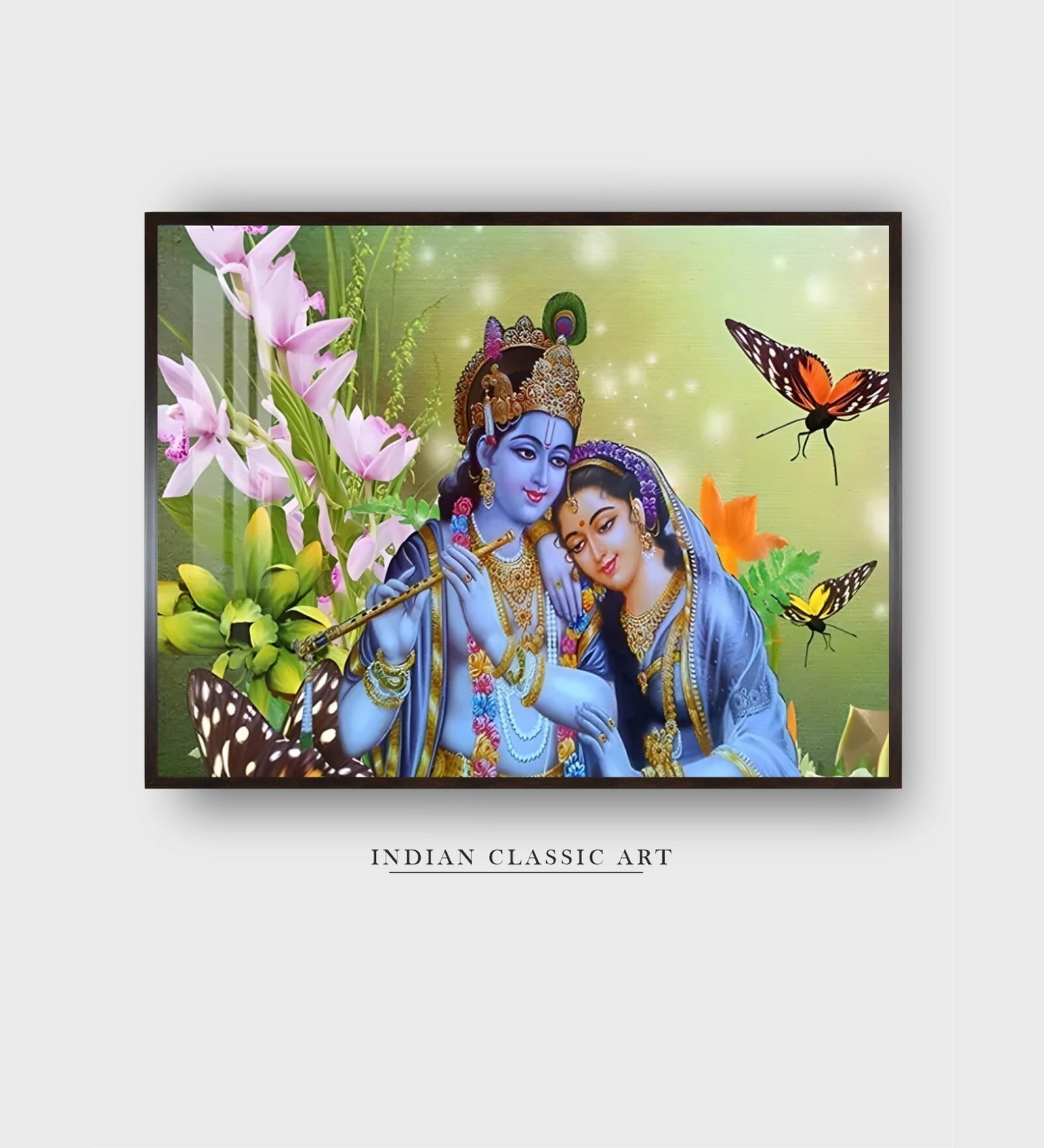 Yellow Radha Krishna Canvas Framed Wall Painting