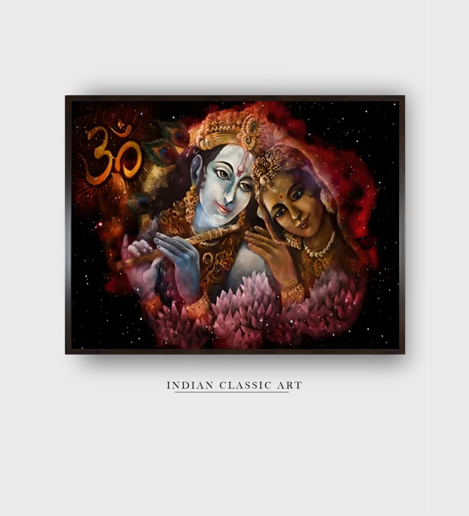 Yellow Radha Krishna Canvas Framed Wall Painting