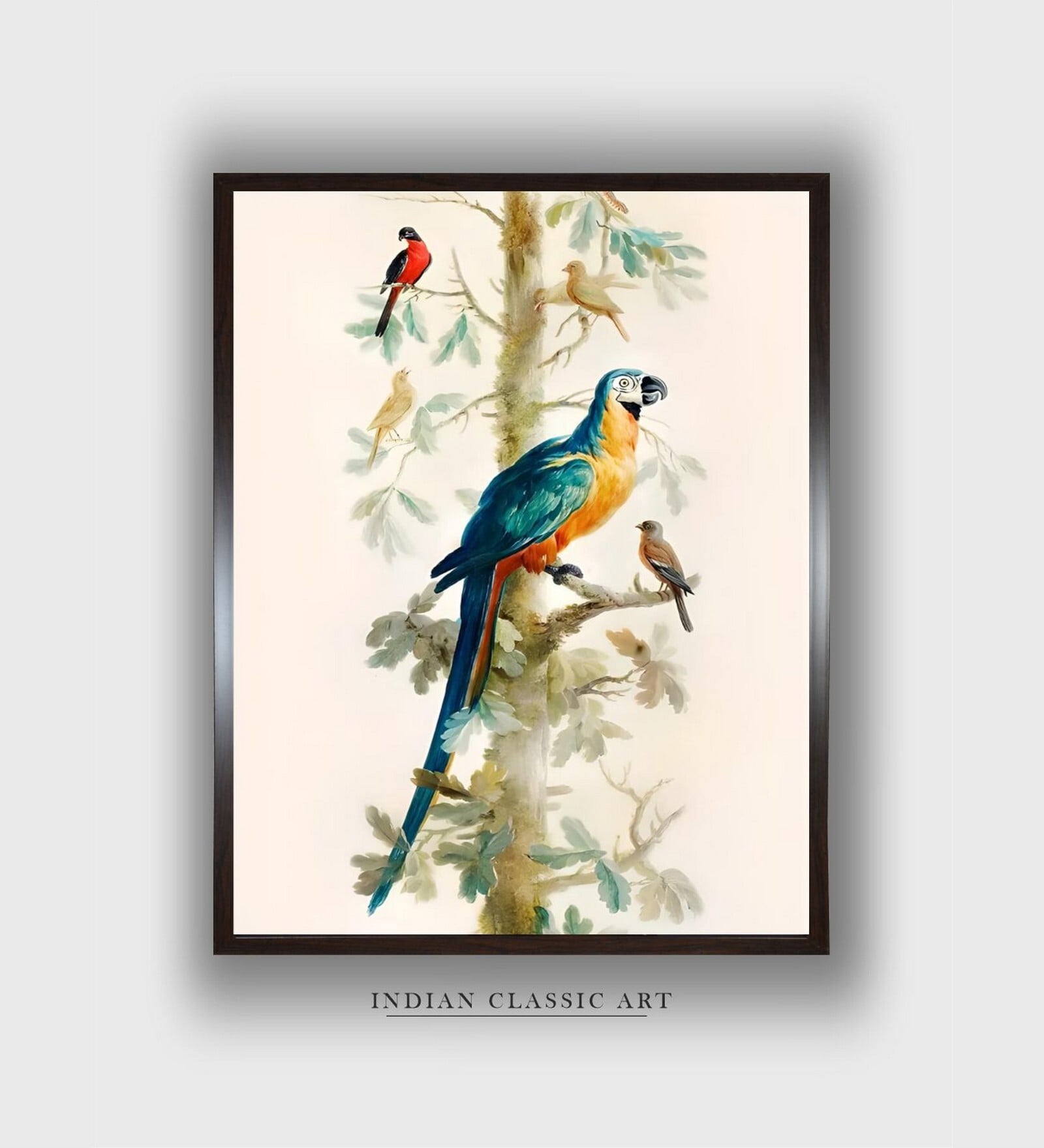 Yellow Mall Bird Floral Canvas Framed Wall Painting