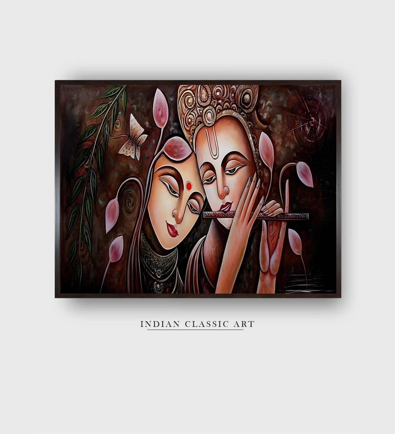 Pink Radha Krishna Canvas Framed Wall Painting