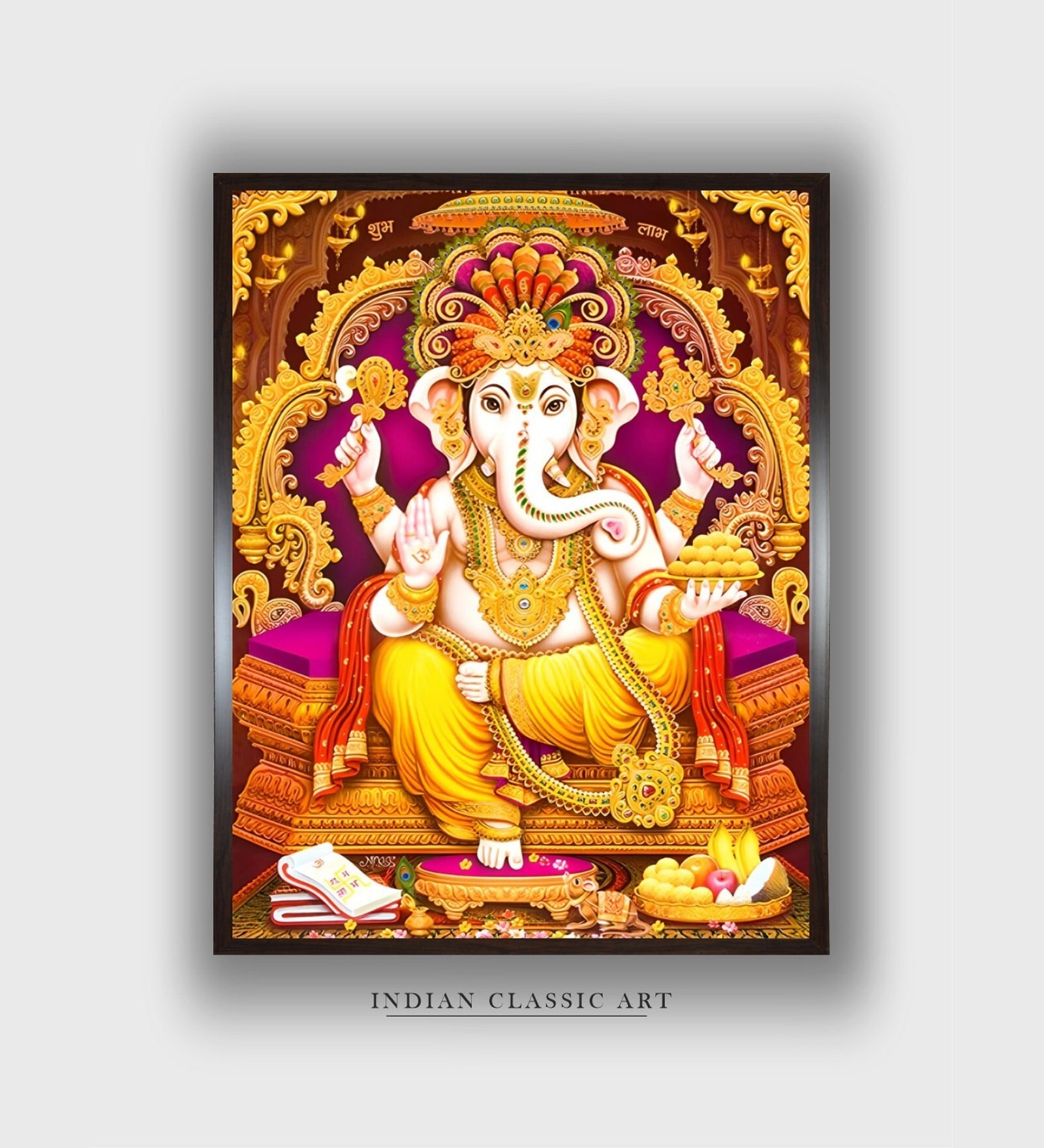 Indian Hindu Goddess Lakshmi Canvas Framed Wall Painting