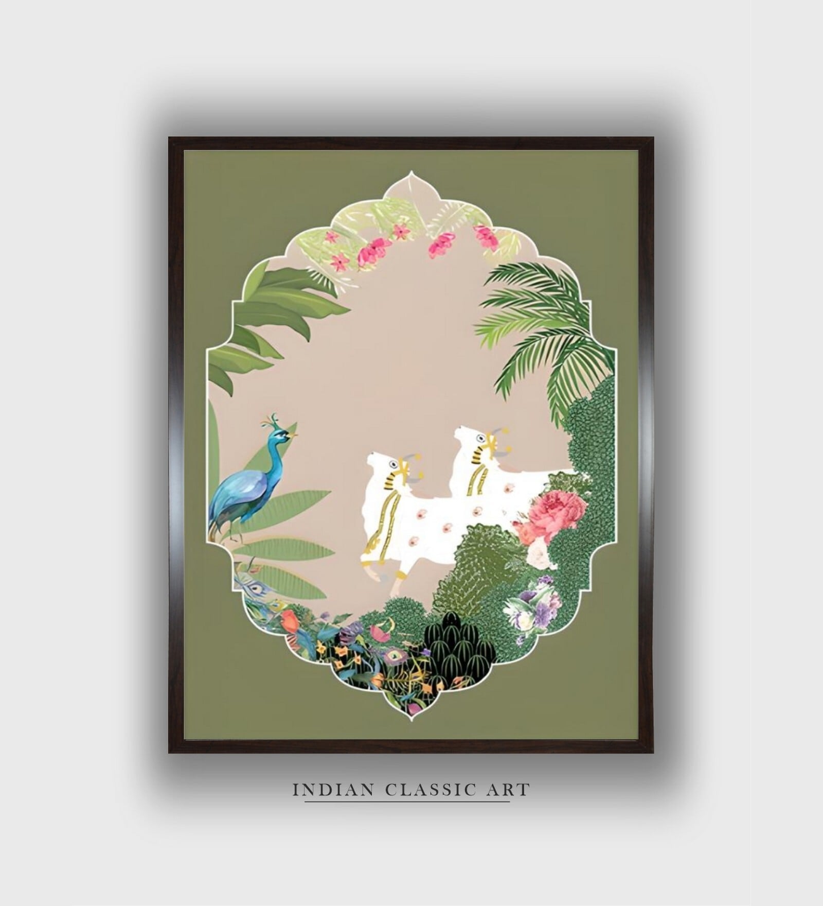 Indian Cow Pichwai Canvas Framed Wall Painting