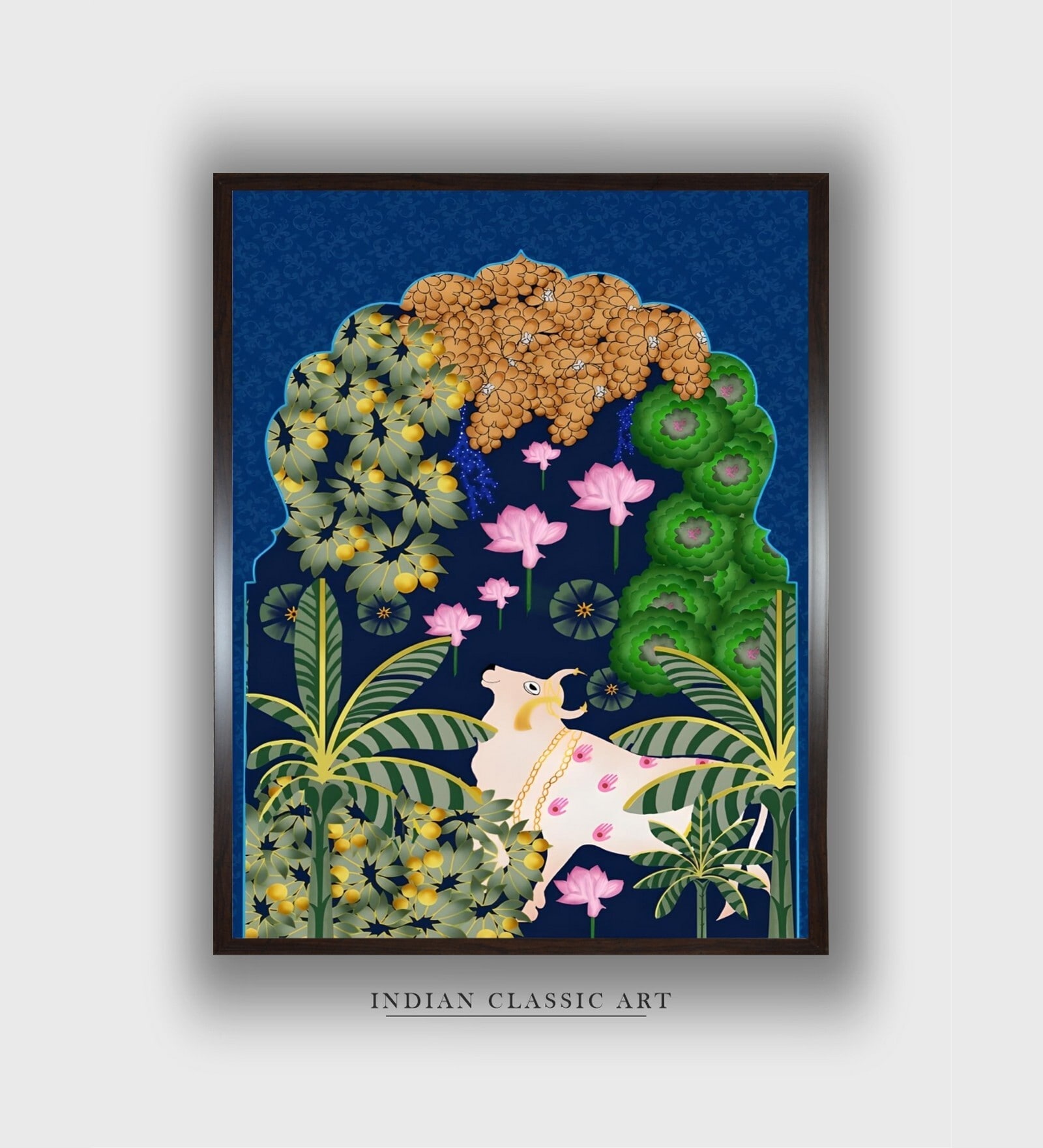 Indian Cow Pichwai Canvas Framed Wall Painting