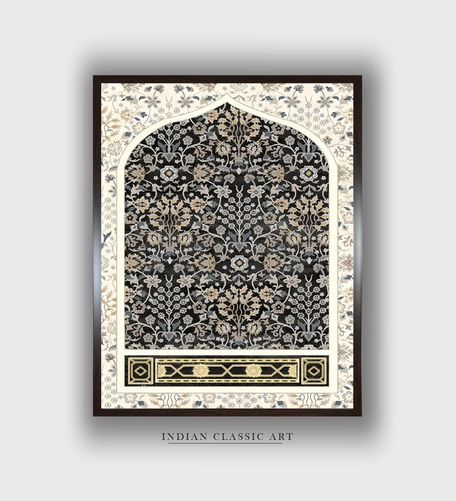 Green Floral Wooden Indian Royal Canvas Framed Wall Painting