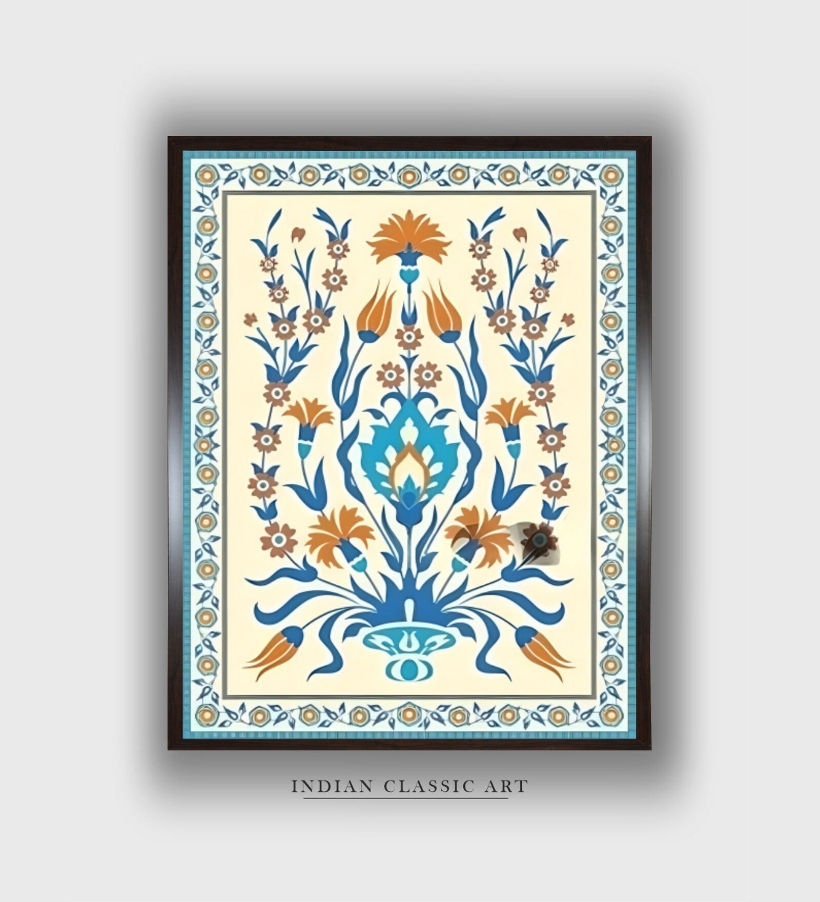 Blue Indian Floral Canvas Framed Wall Painting