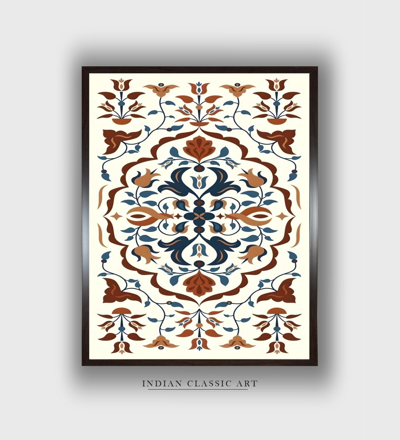 Blue Indian Floral Canvas Framed Wall Painting