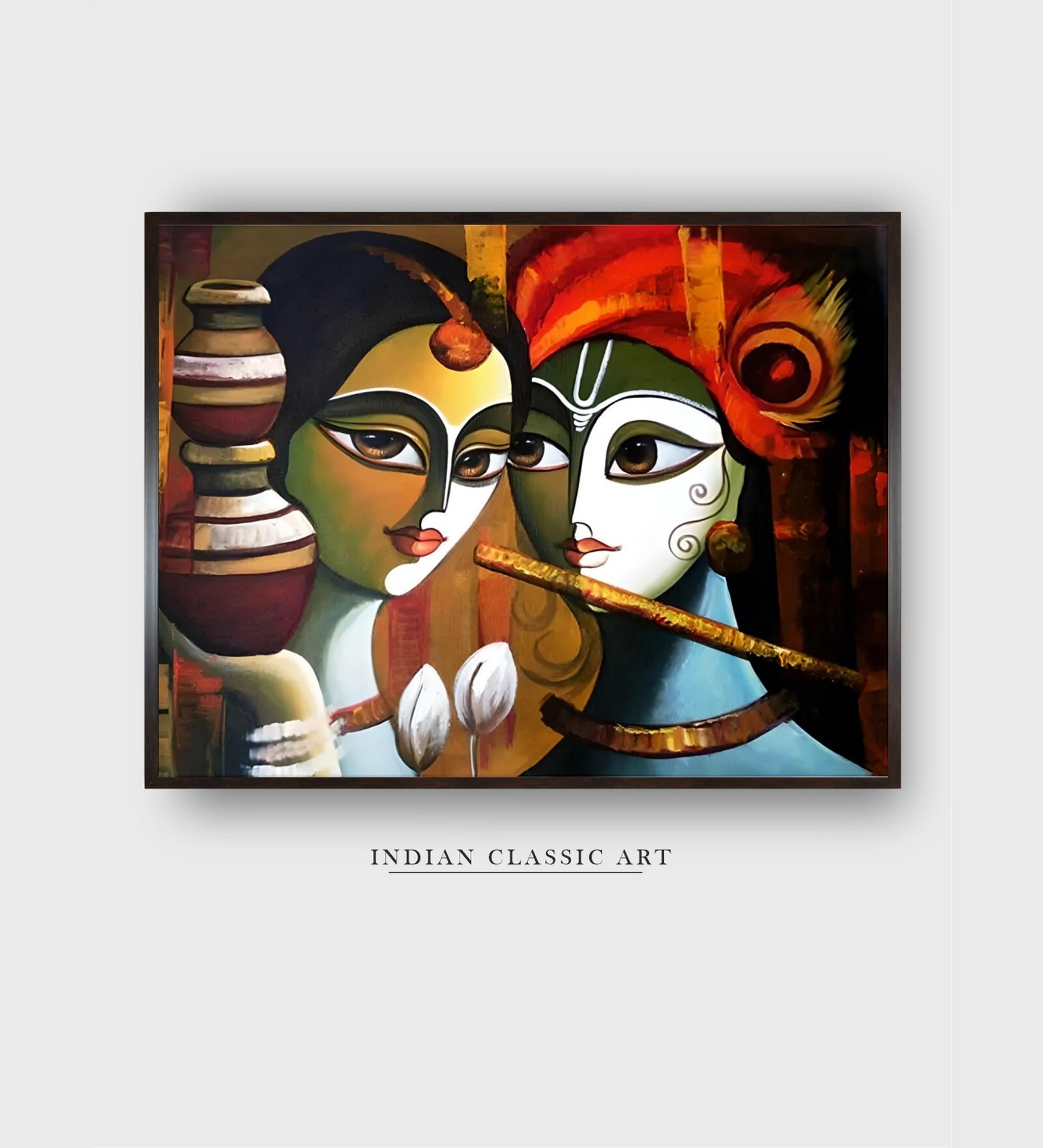 Radha Krishna Madhubani Canvas Framed Wall Painting