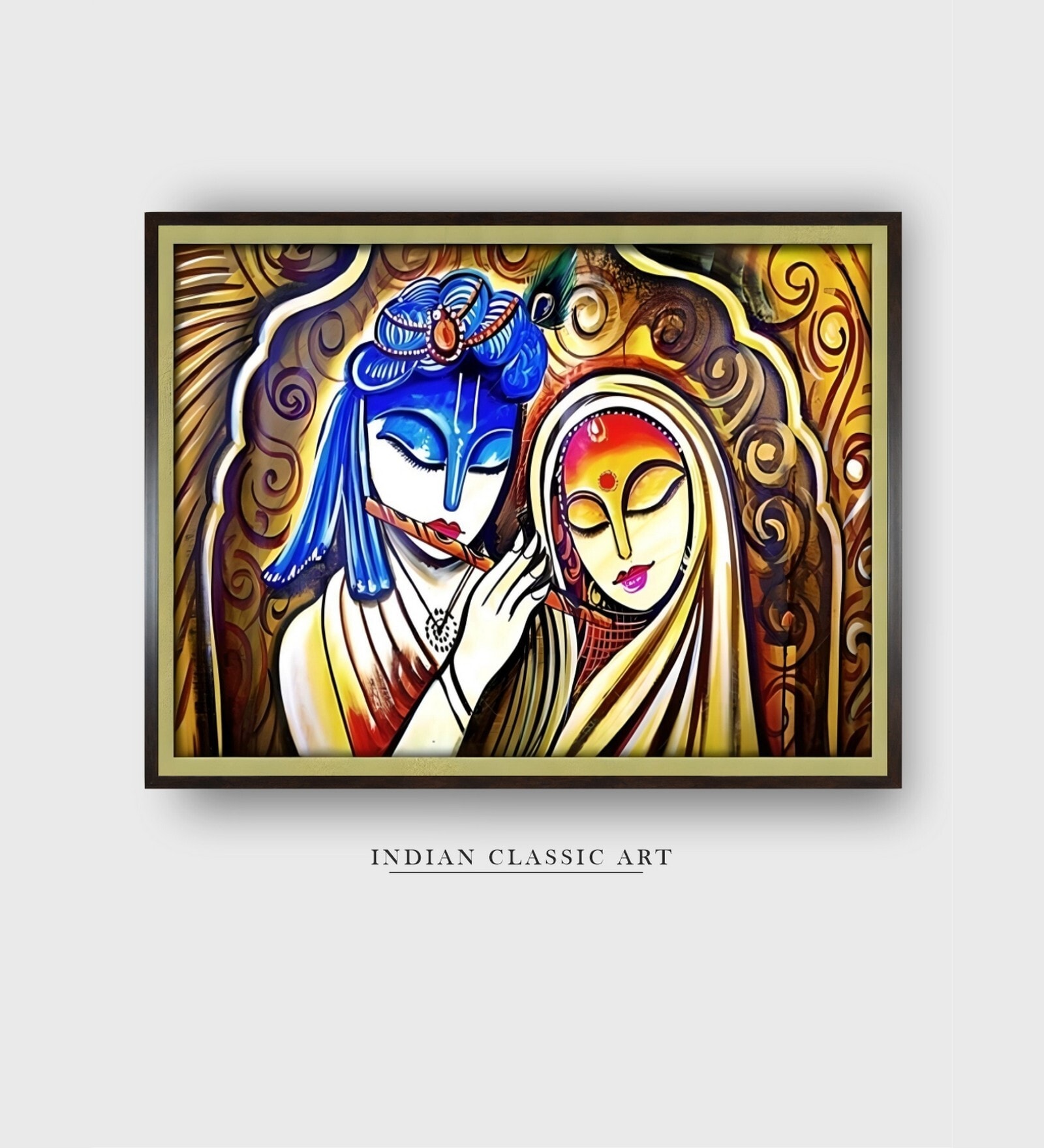 Radha Krishna Madhubani Canvas Framed Wall Painting