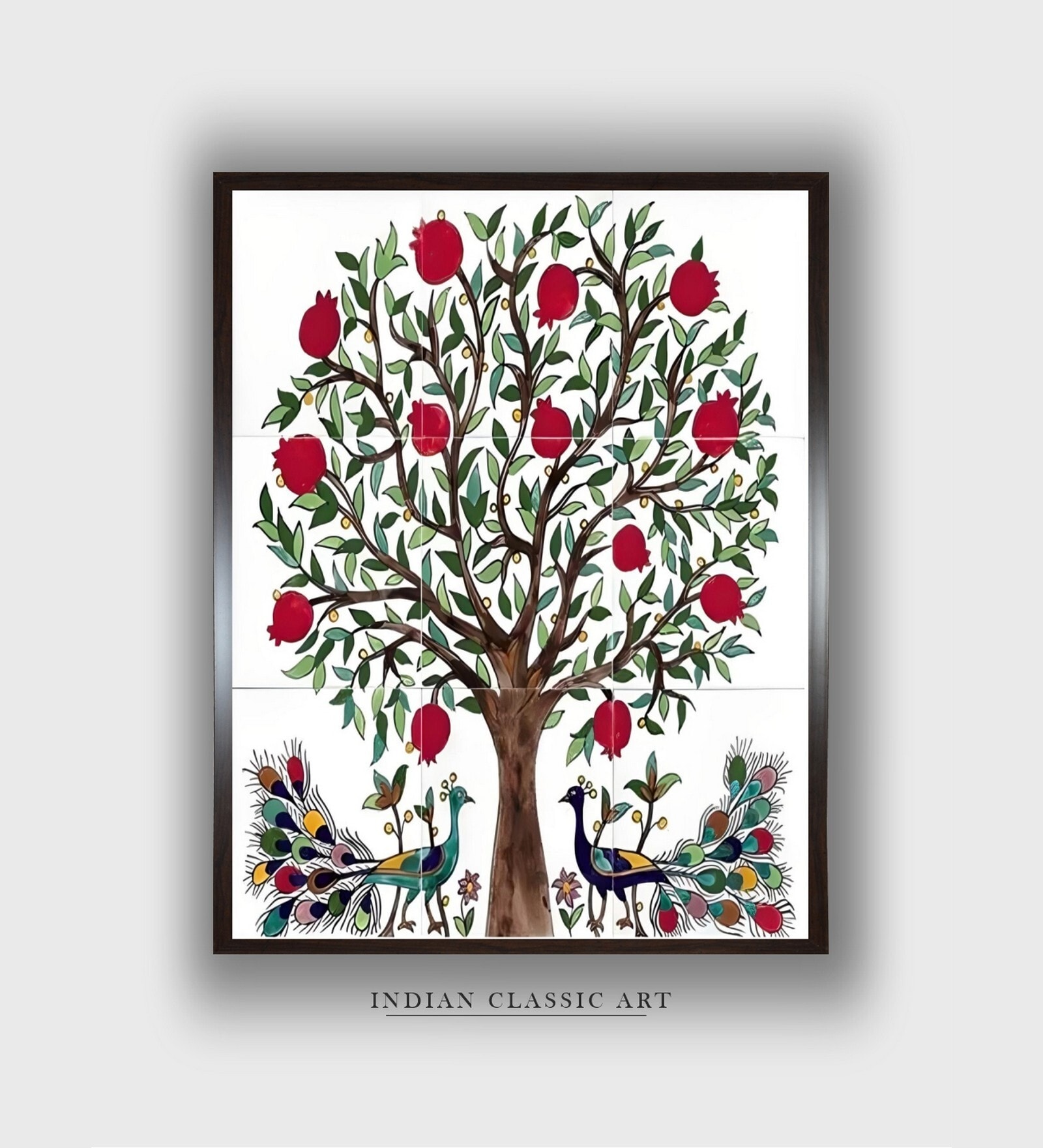 Kalamkari Peacock Canvas Framed Wall Painting