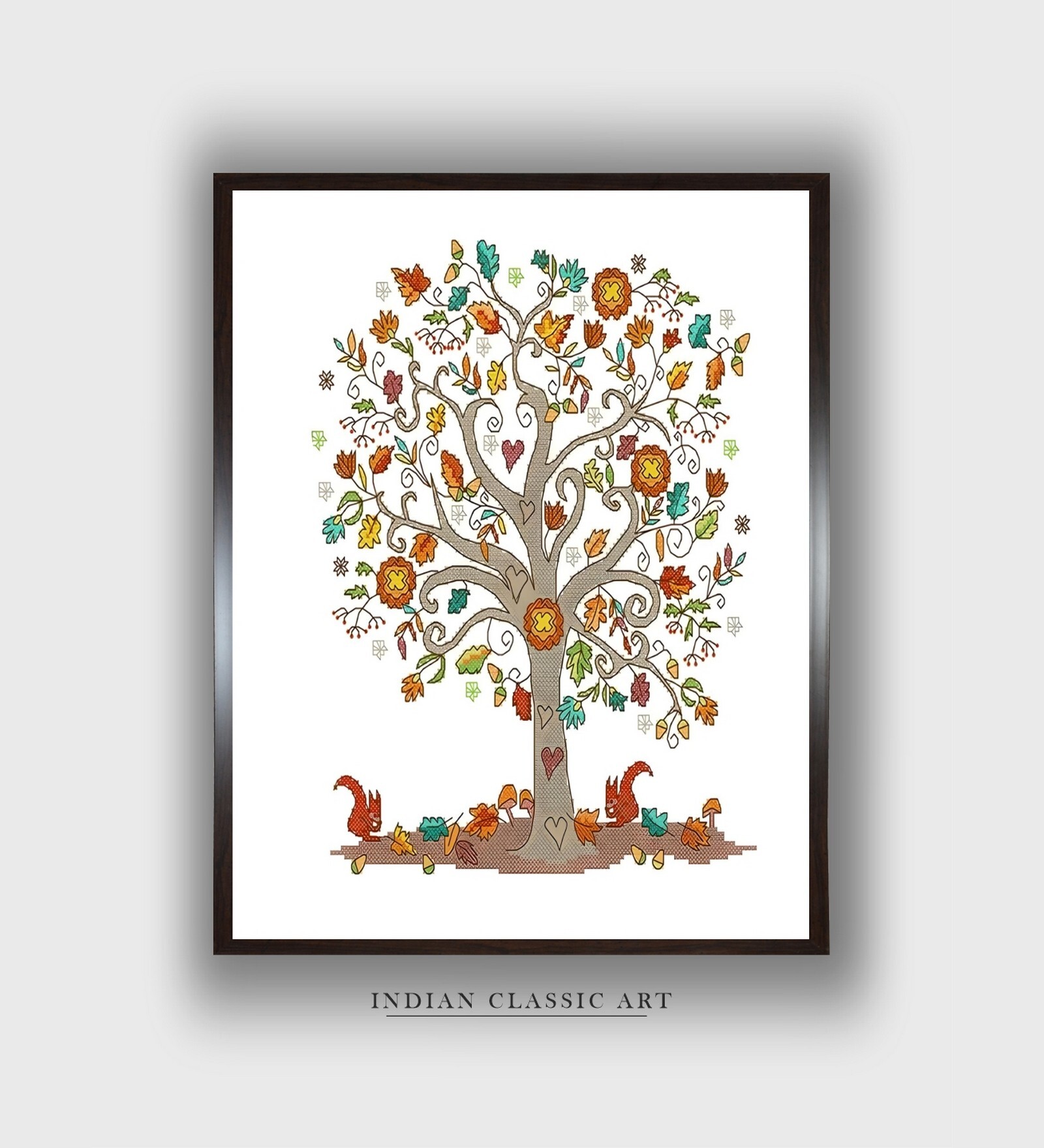 Kalamkari Peacock Canvas Framed Wall Painting