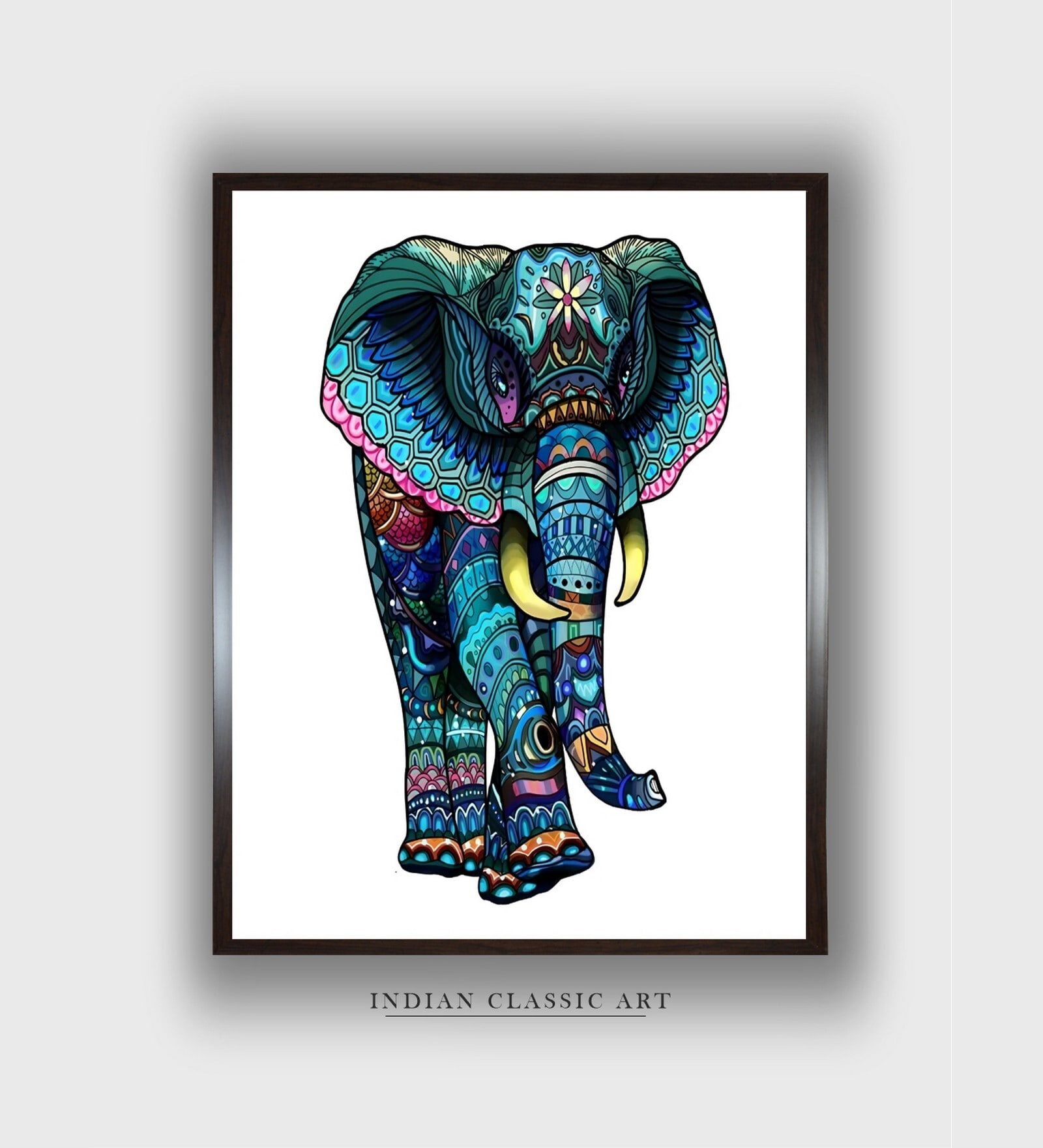 Wooden Elephant Canvas Framed Wall Painting