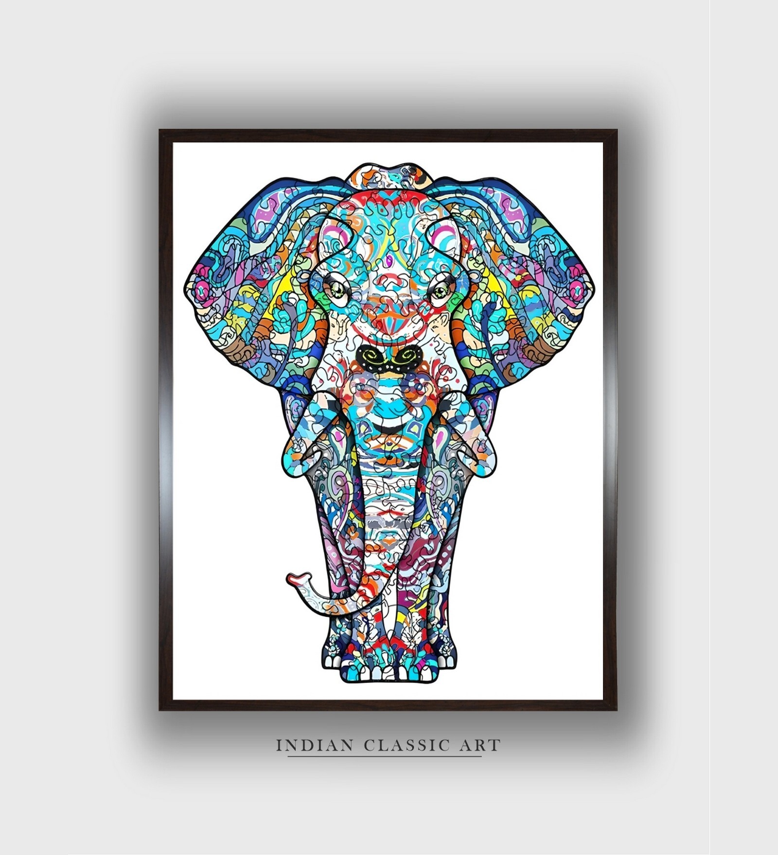 Wooden Elephant Canvas Framed Wall Painting