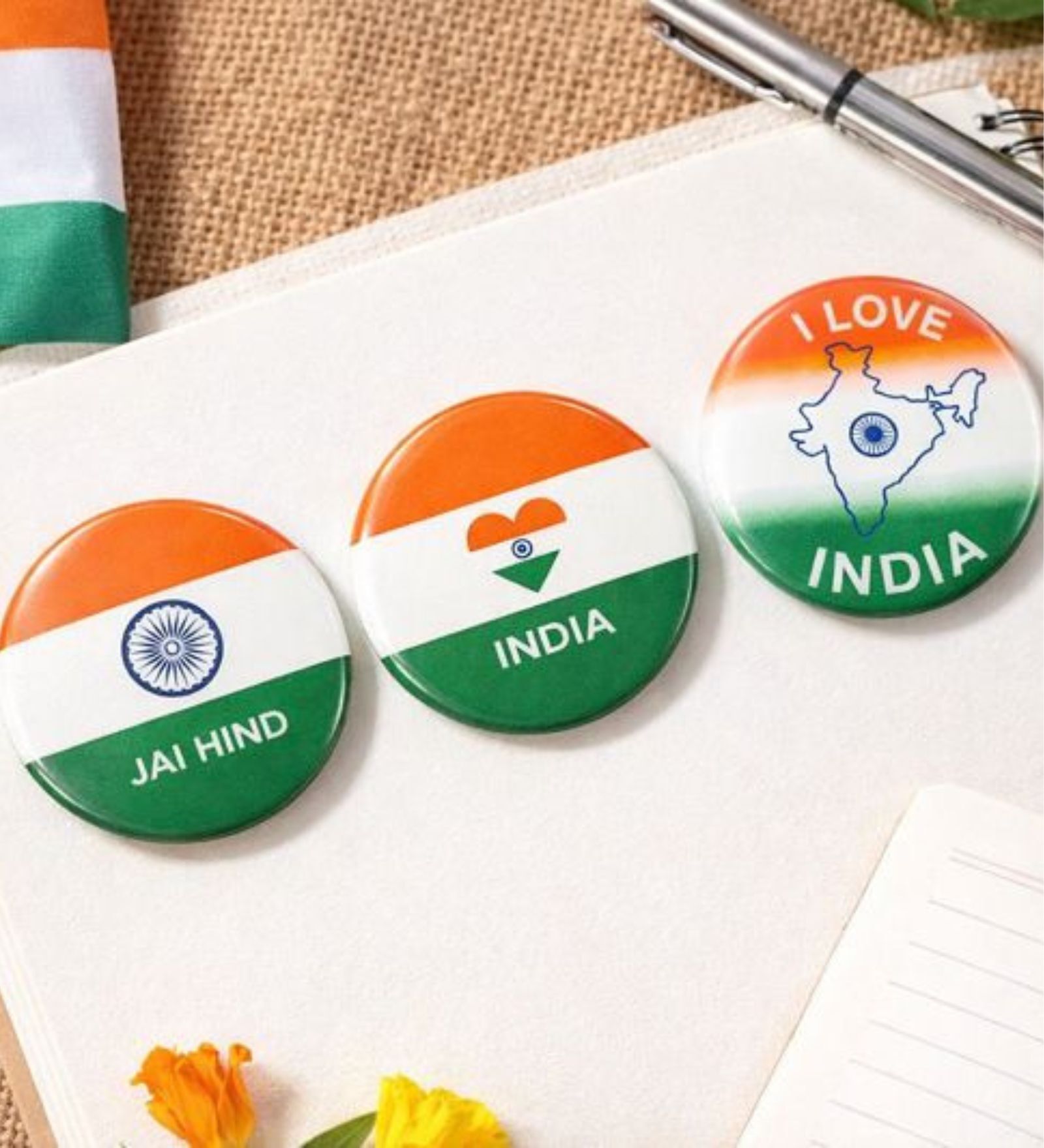 58 mm Indian Flag Pin Badges Pack of 3