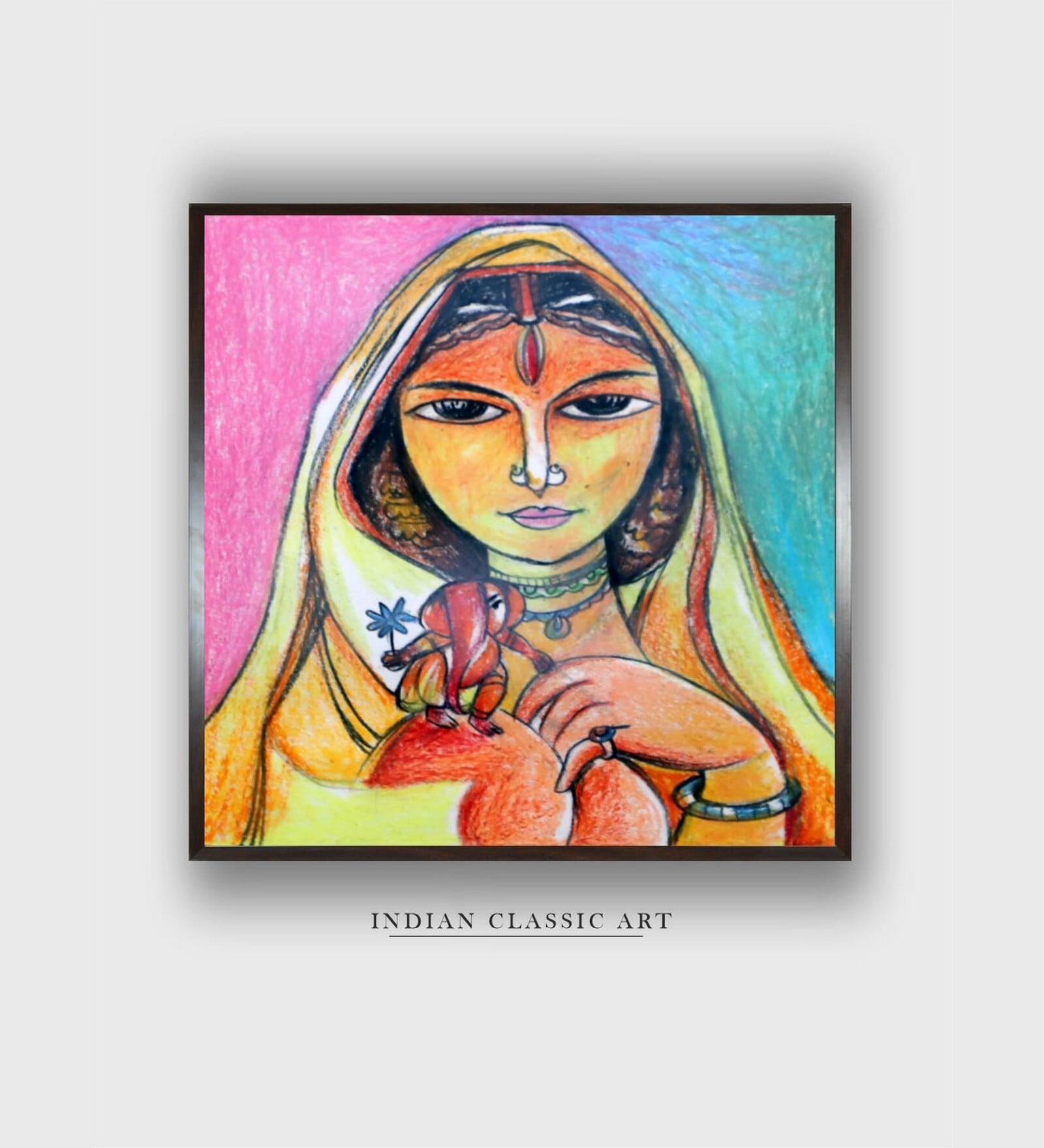 Indian Folk Art Canvas Framed Wall Painting