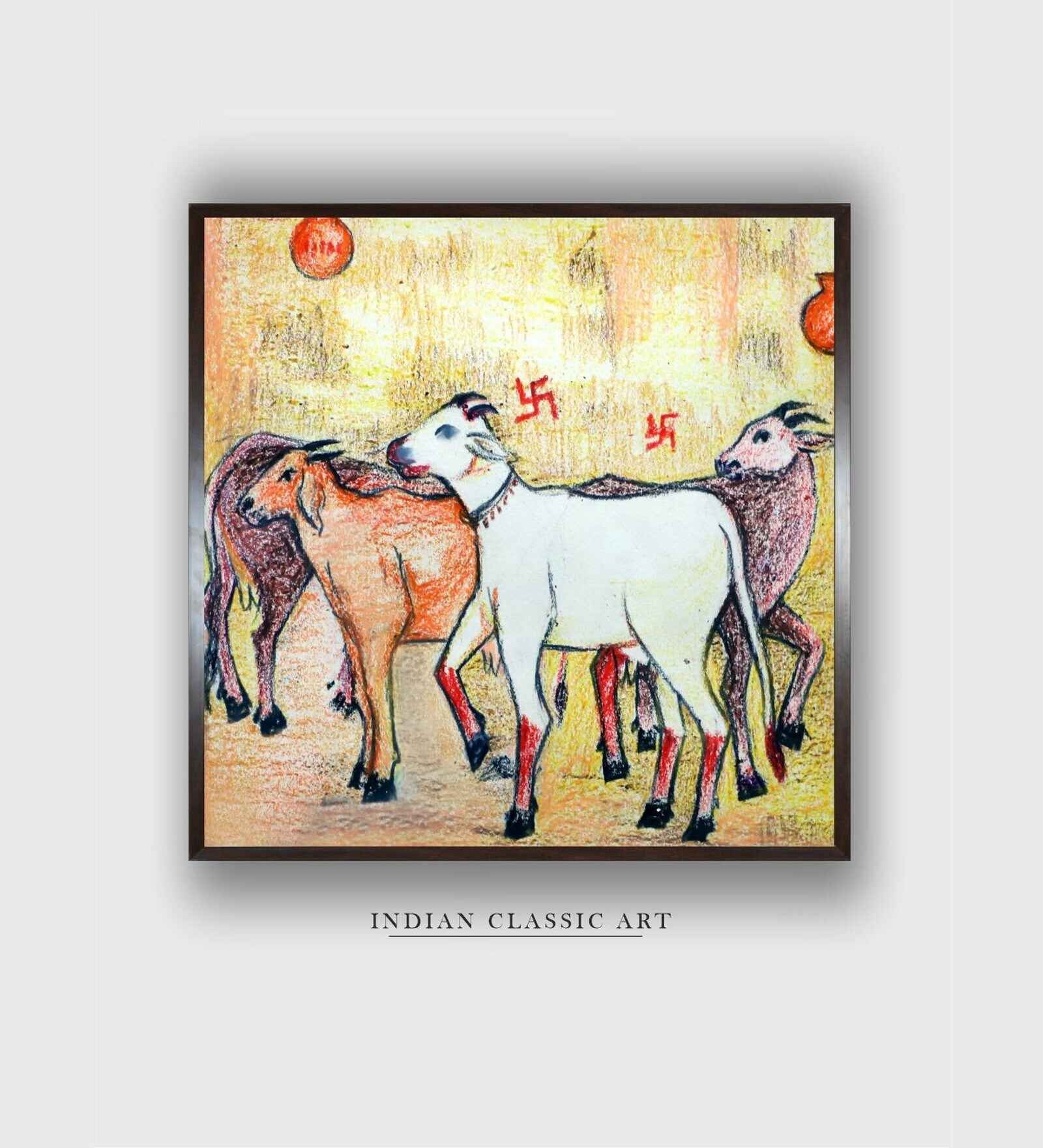 Indian Folk Art Canvas Framed Wall Painting