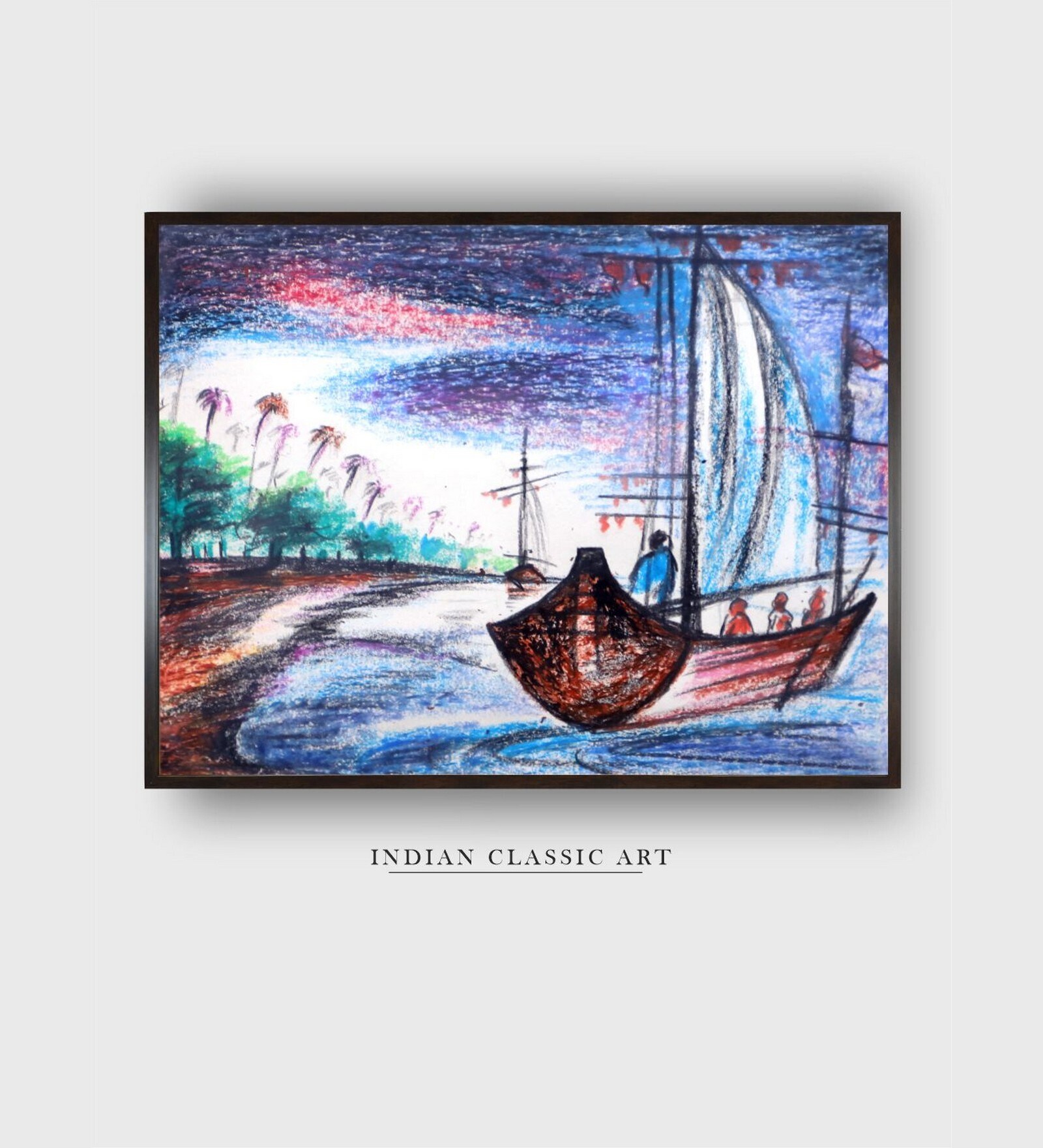 Indian Folk Art Canvas Framed Wall Painting